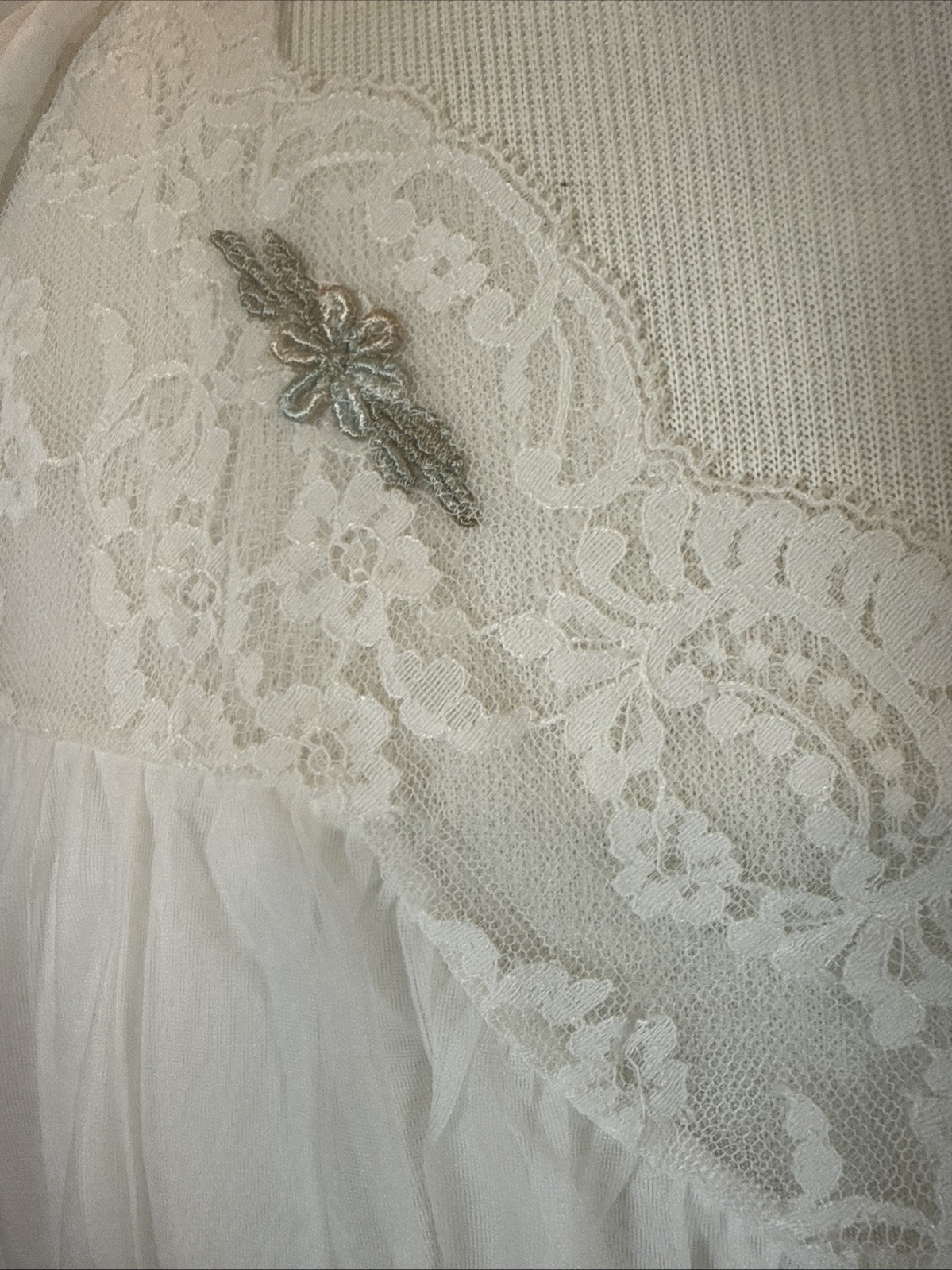 Vtg Shadowline Peignoir Ivory Lace Embroidered Nightie Robe Set med Coquette