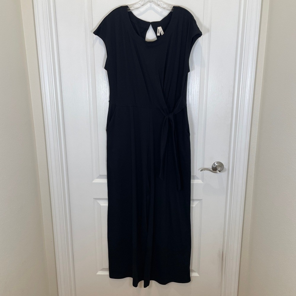 Pact Black Cap-Sleeve Wide-Leg Jumpsuit