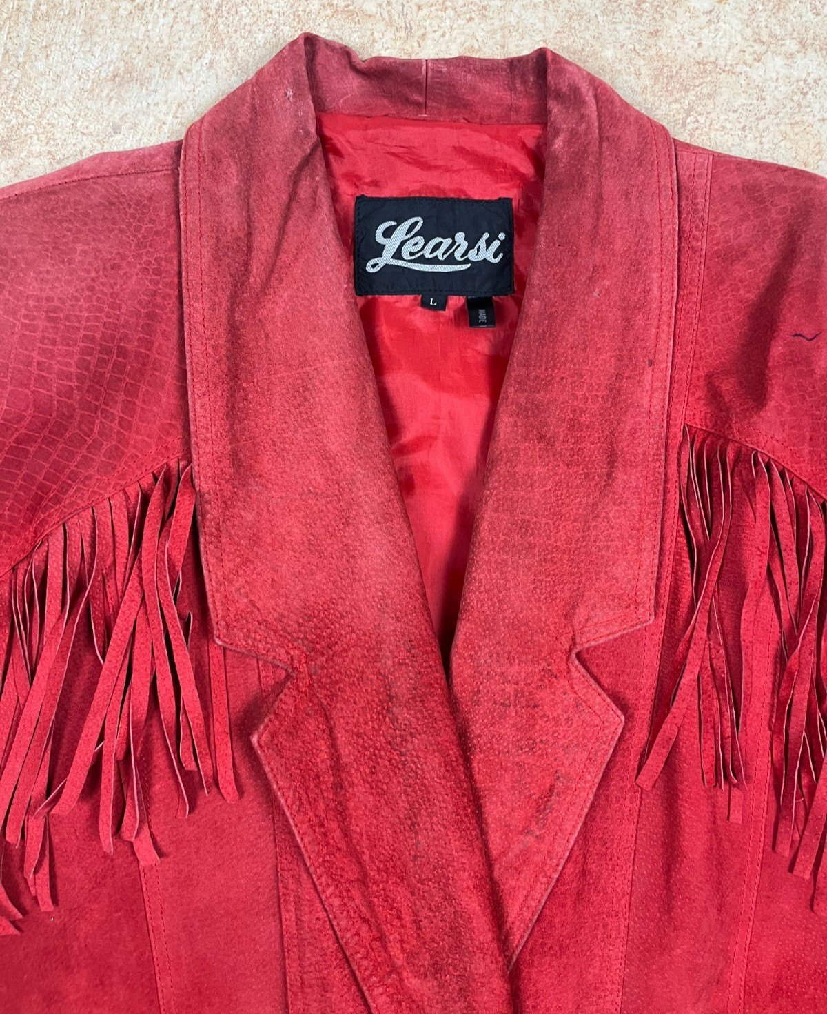 Vintage Red Learsi Western/Boho Leather Jacket with Fringe Tassels