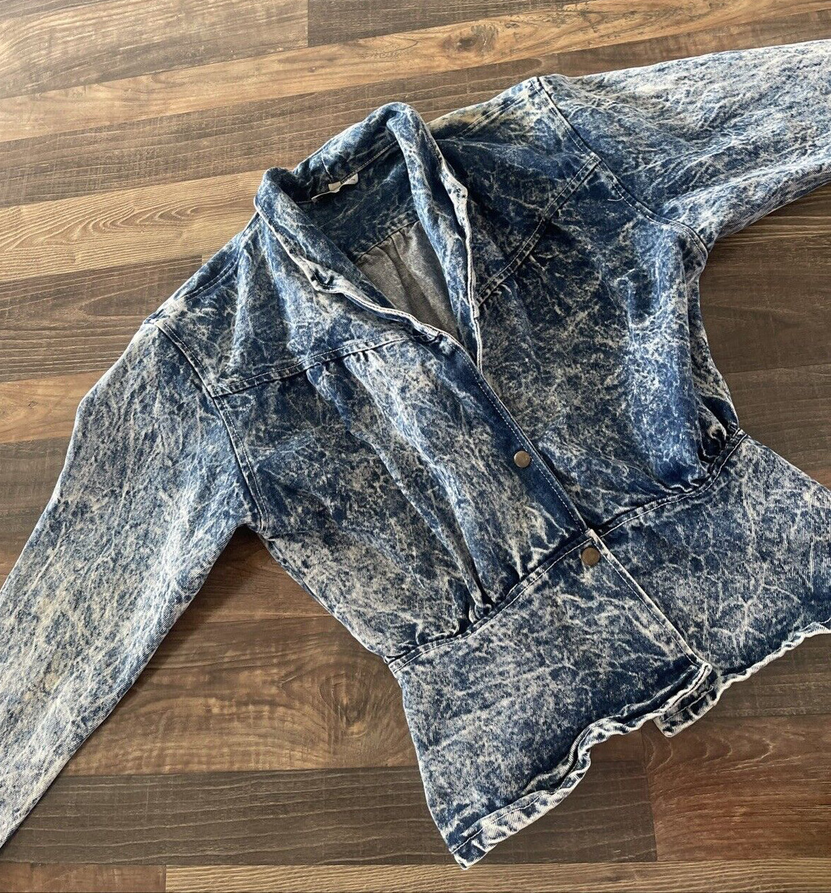 Paris Blues Acid Wash Denim Bomber Jacket with Peplum Size L Vintage 90s