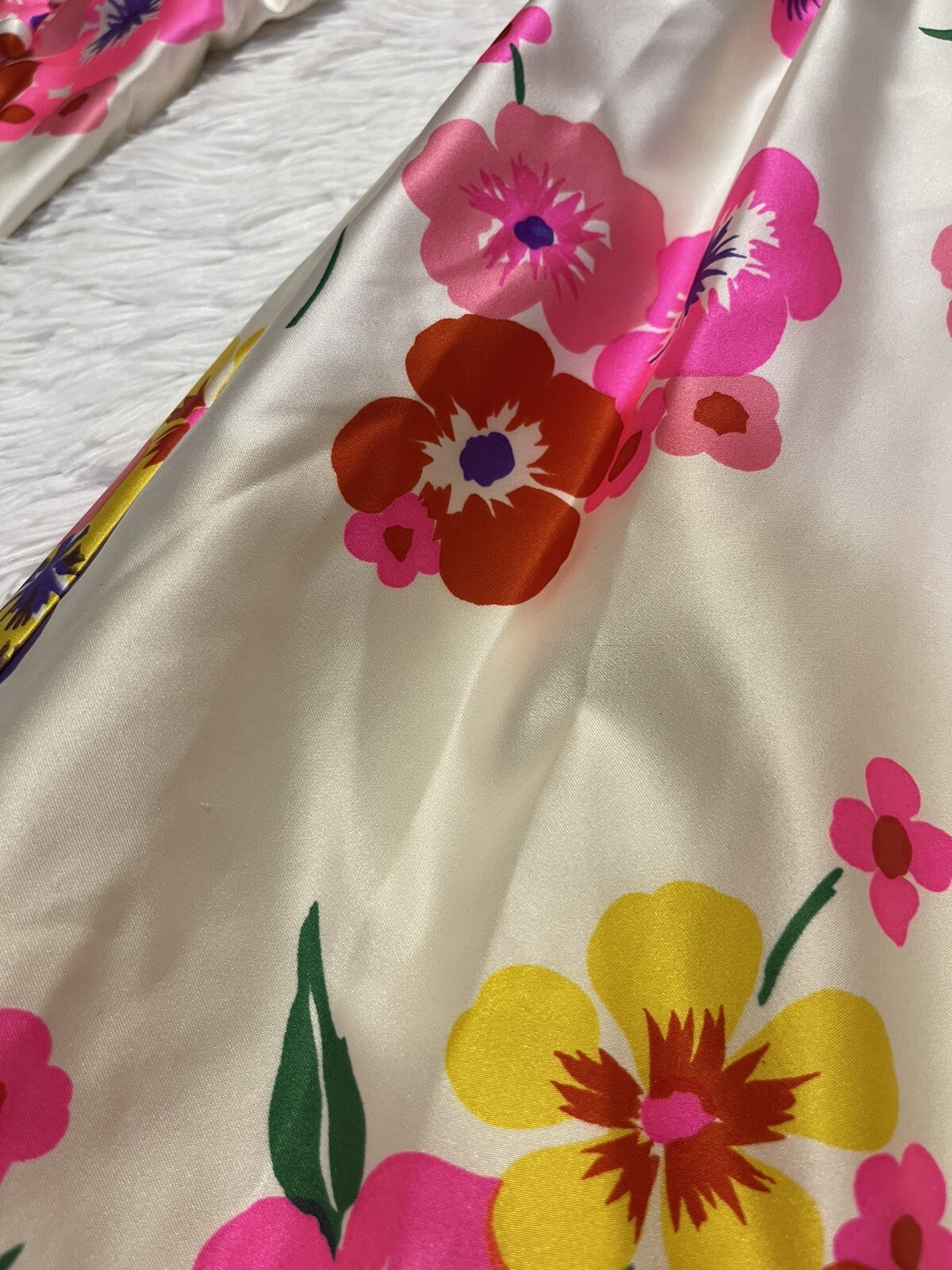 Vintage Joan Leslie for Kasper satin high neck floral maxi dress