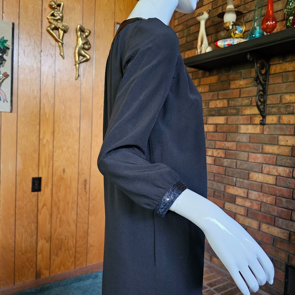 Vtg 70s Courreges Documented Avant Garde Nun Sequin Silk Maxi Dress 000 XS/S