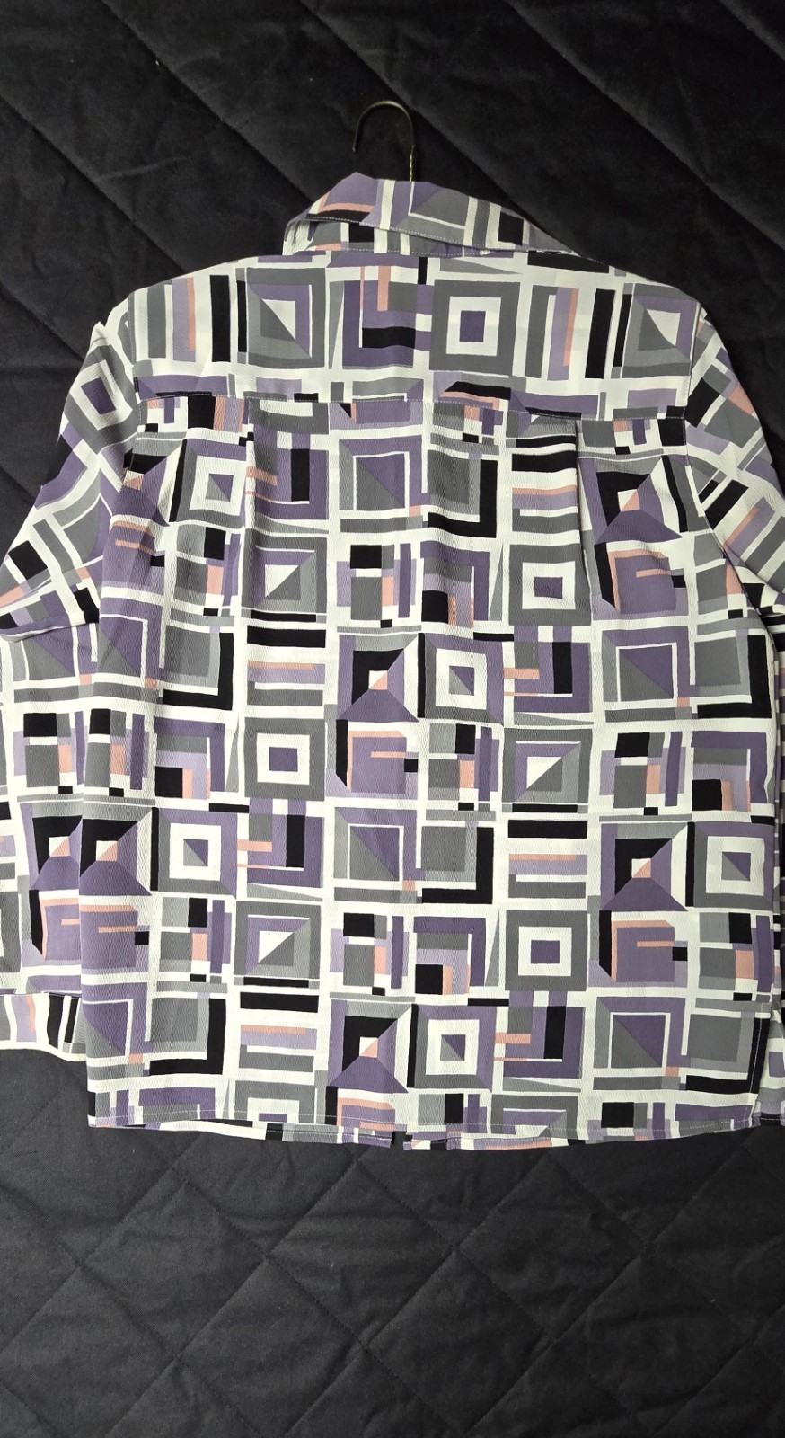 Alfred Dunner Womens Size 12 Geometric Button Front Blouse Purple Gray Career