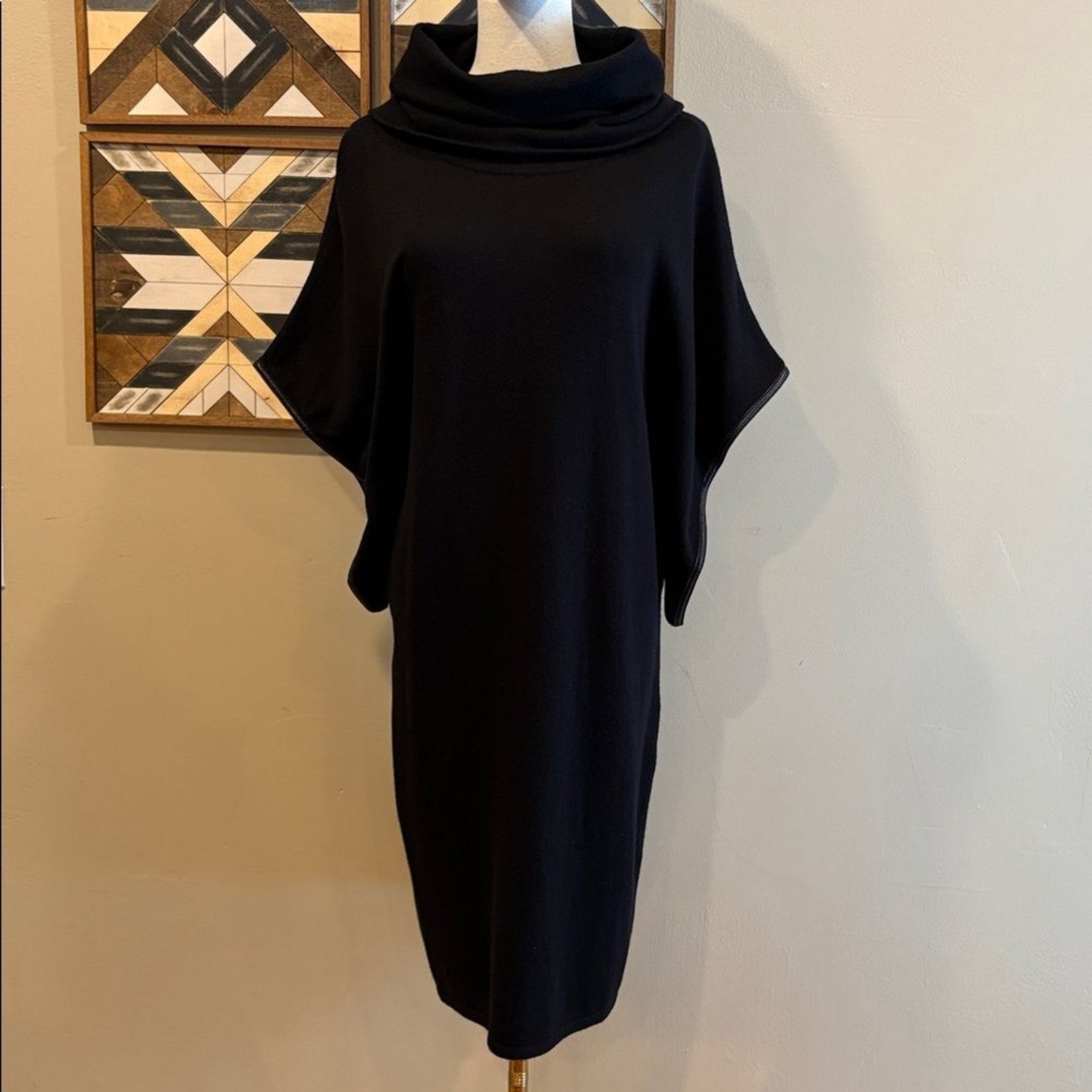 Vintage Ralph Lauren Black Cape Sleeve Cowl Neck Slouchy Sweater Dress sz Small
