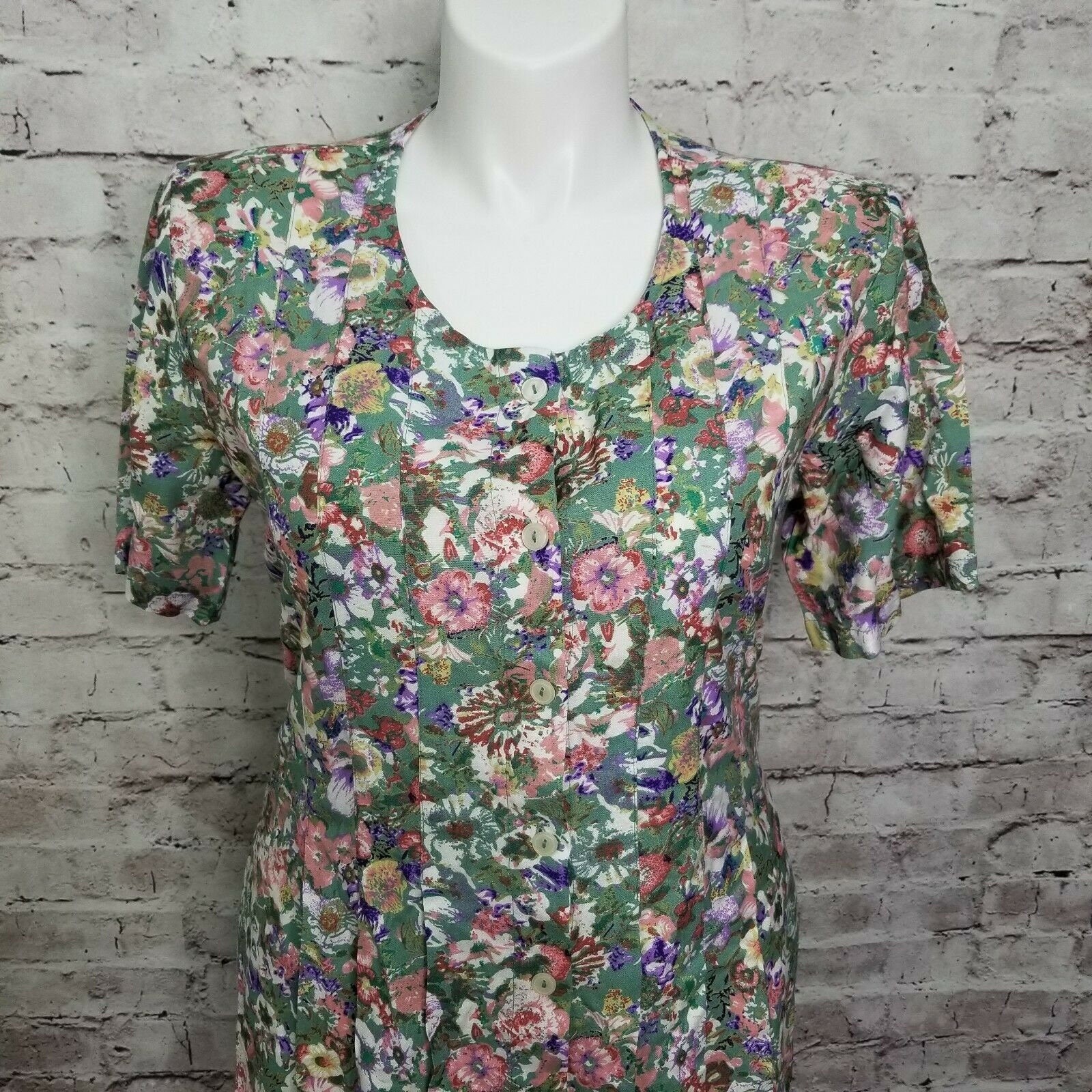 Vintage 90s Serengeti Size 14 Cottage Core Prairie Floral Tie Back Pleated Dress