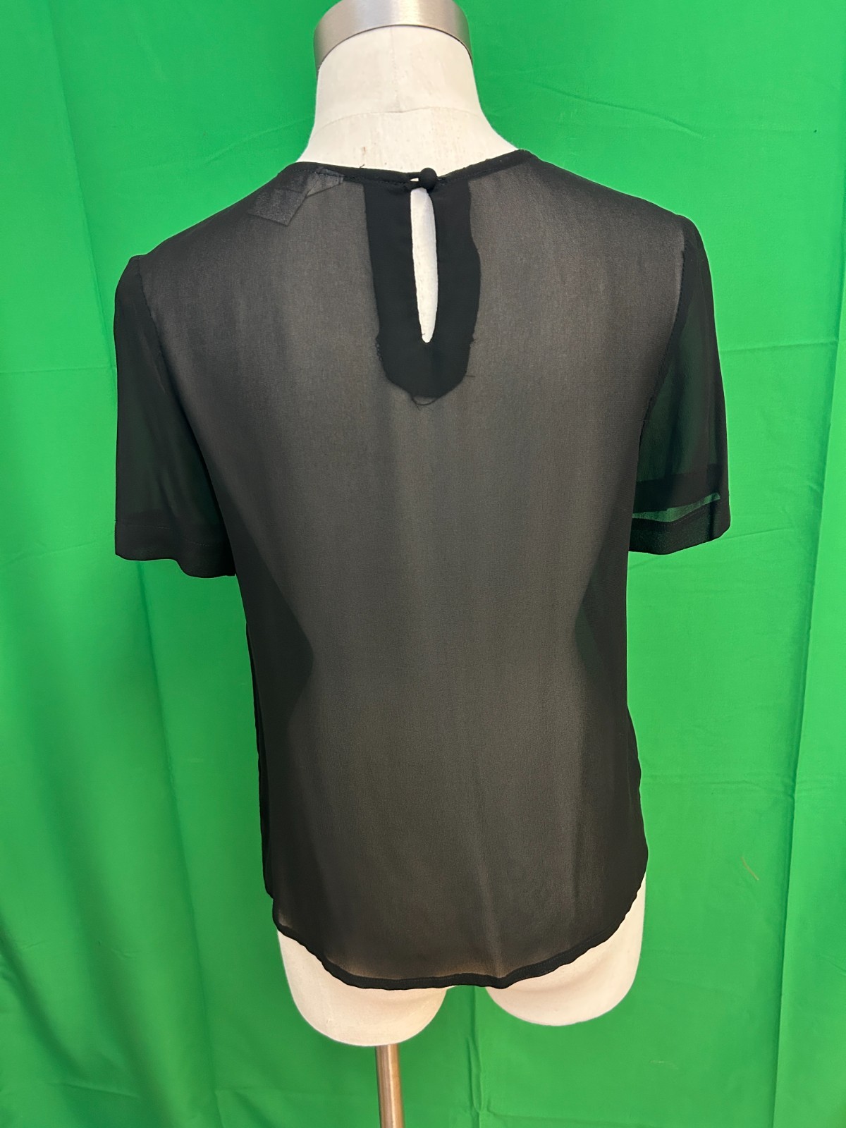 Vintage Henri Bendel Carol LeValley Black Sheer Top Rose Neckline Size 5 (Small)