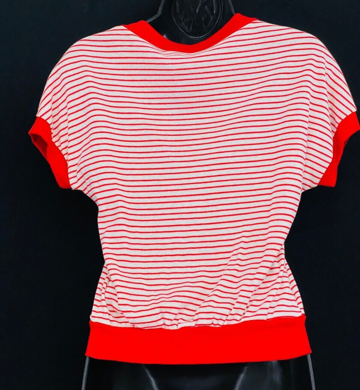 Vintage 1970s 1980s red white striped crop top short sleeve casual shirt S M