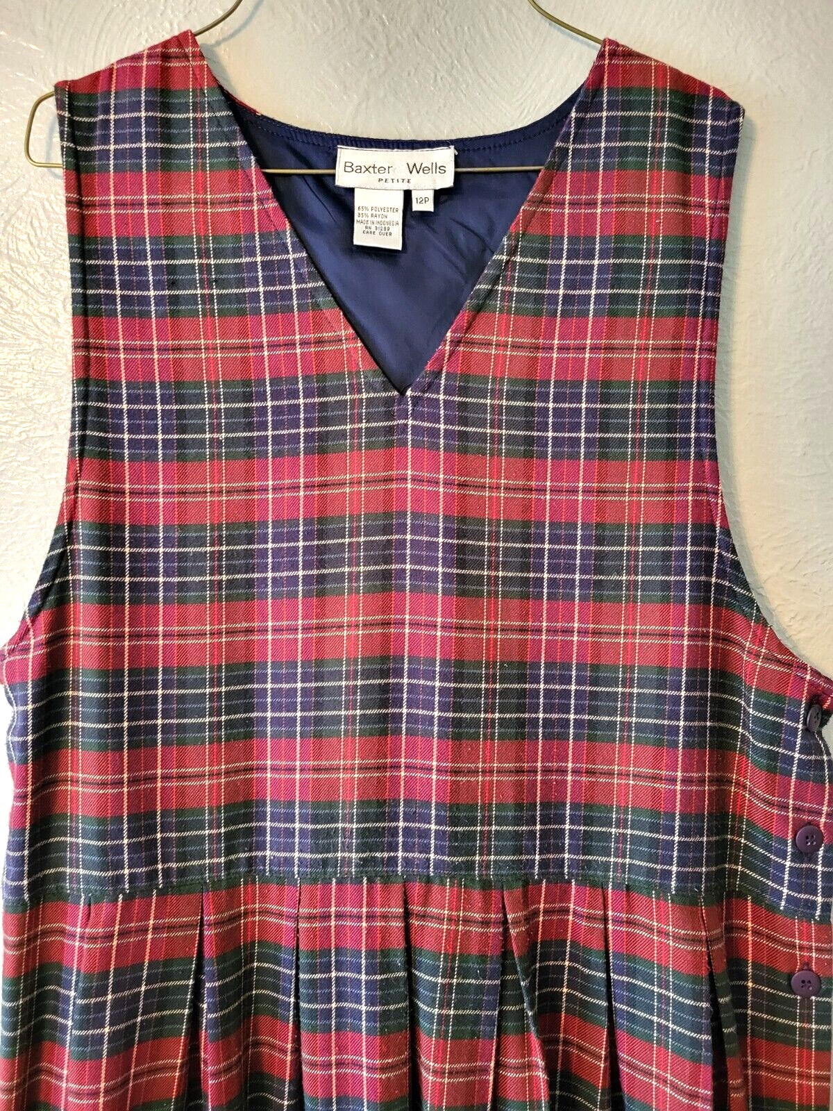 Women’s Vintage Baxter & Wells Jumper / Dress /Shift Size 12P Red & Green Plaid