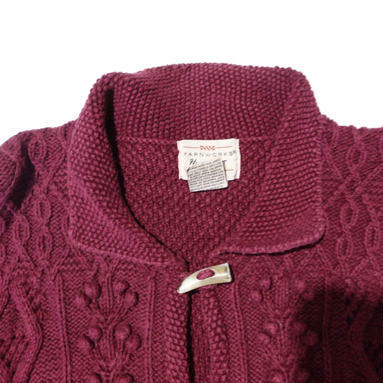 Yarnworks HandKnit Sweater Womens Size XL Red Chucky Cable Knit Cottage Core 90s