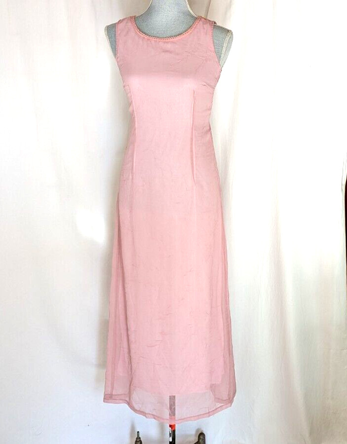 Feng Cai Peachy Pink Sheer 2 layer Short Sleeve Lace round neck Dress M L P2