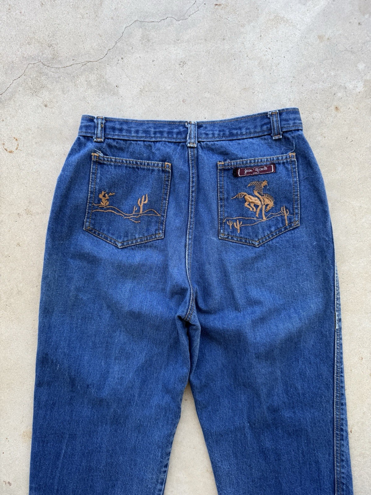 70s Vtg Jean Michele Paris Western Cowgirl Denim Jeans W 27 L 30 Embroidered