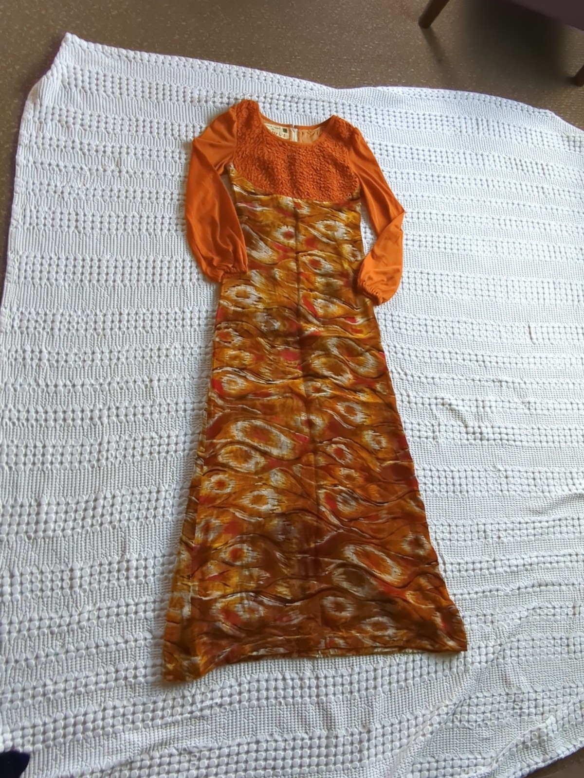 Vtg Retro Mod 60s 70s Velvet Burnout Psychedelic Dress Long Sleeve XS Small