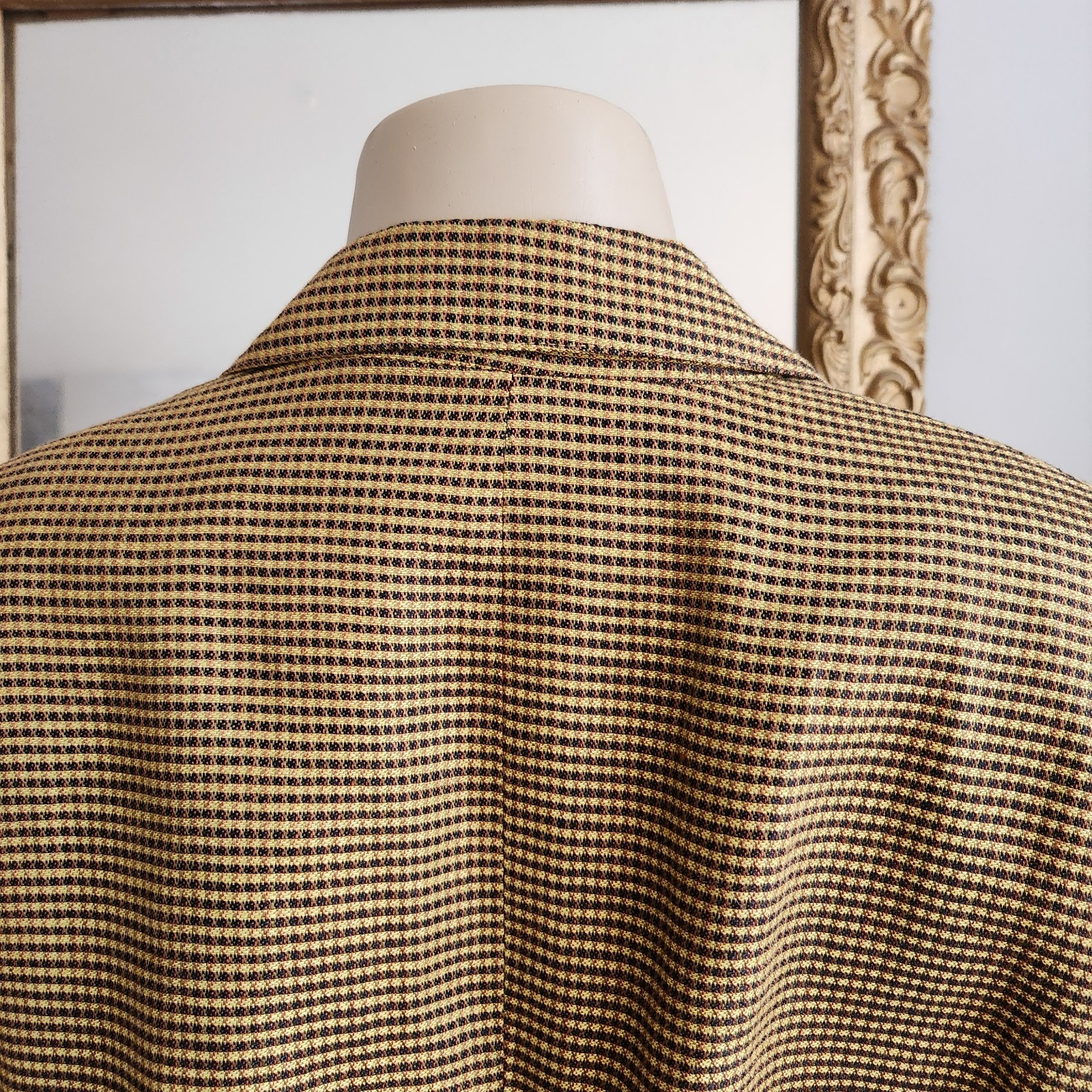 Vintage 80s Yellow Plaid Linen Skirt Suit Black Career Wear to Work Size 6