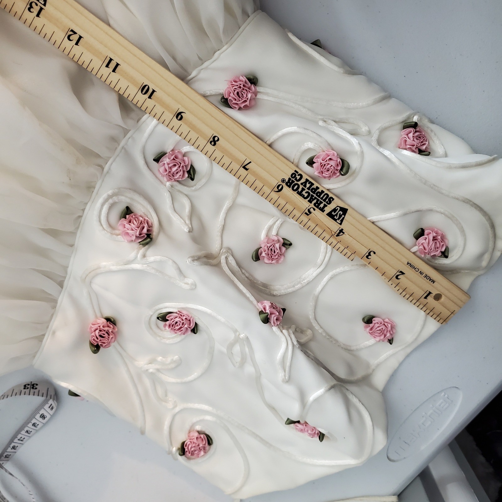 Vintage Mike Benet Formals Strapless Floral Ribbon 3D Rose Gown Dress 8 Coquette