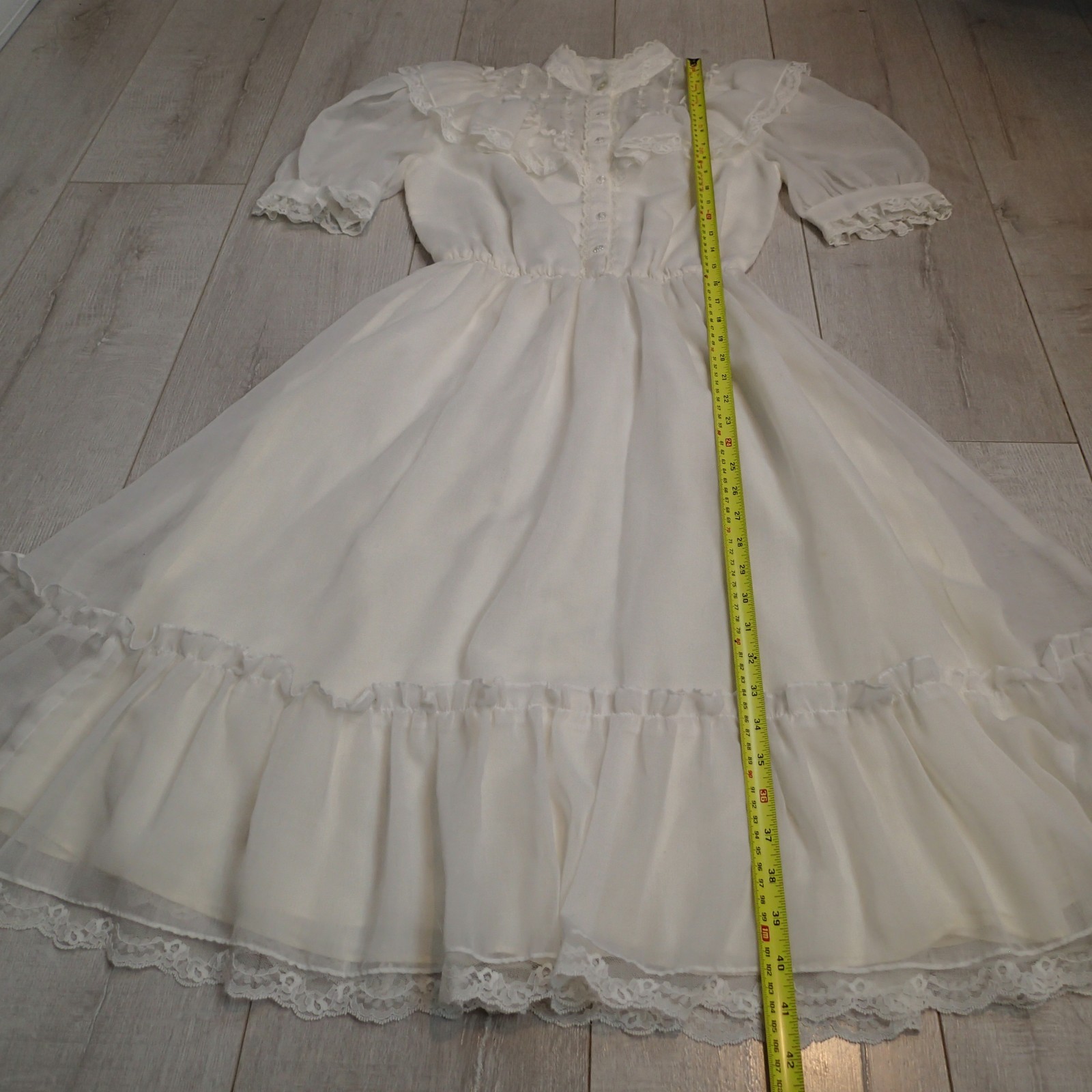 Vintage Candi Jones 70s Prairie Edwardian Style Dress With Sheer Ruffle sz 7