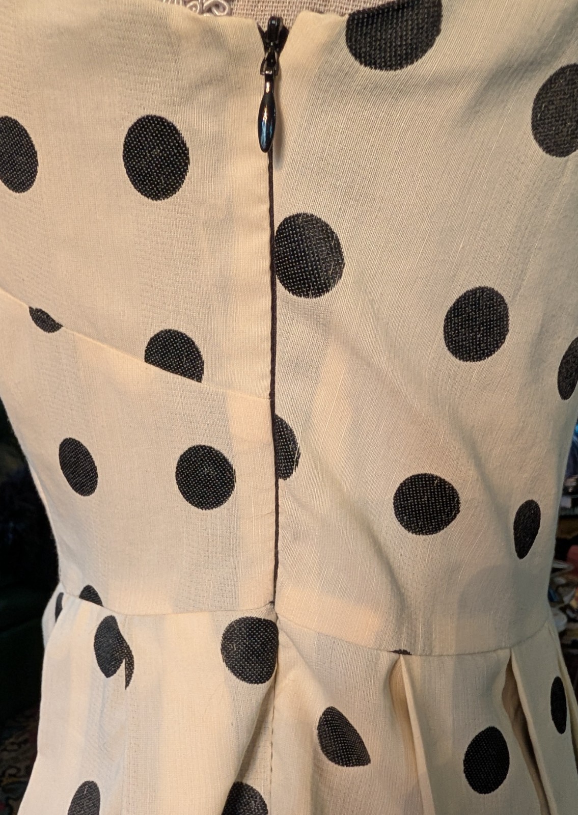 Anthropologie Eva Franco Dress Sz 2 Polka Dot VTG Lined A Line Pleats Red Bow