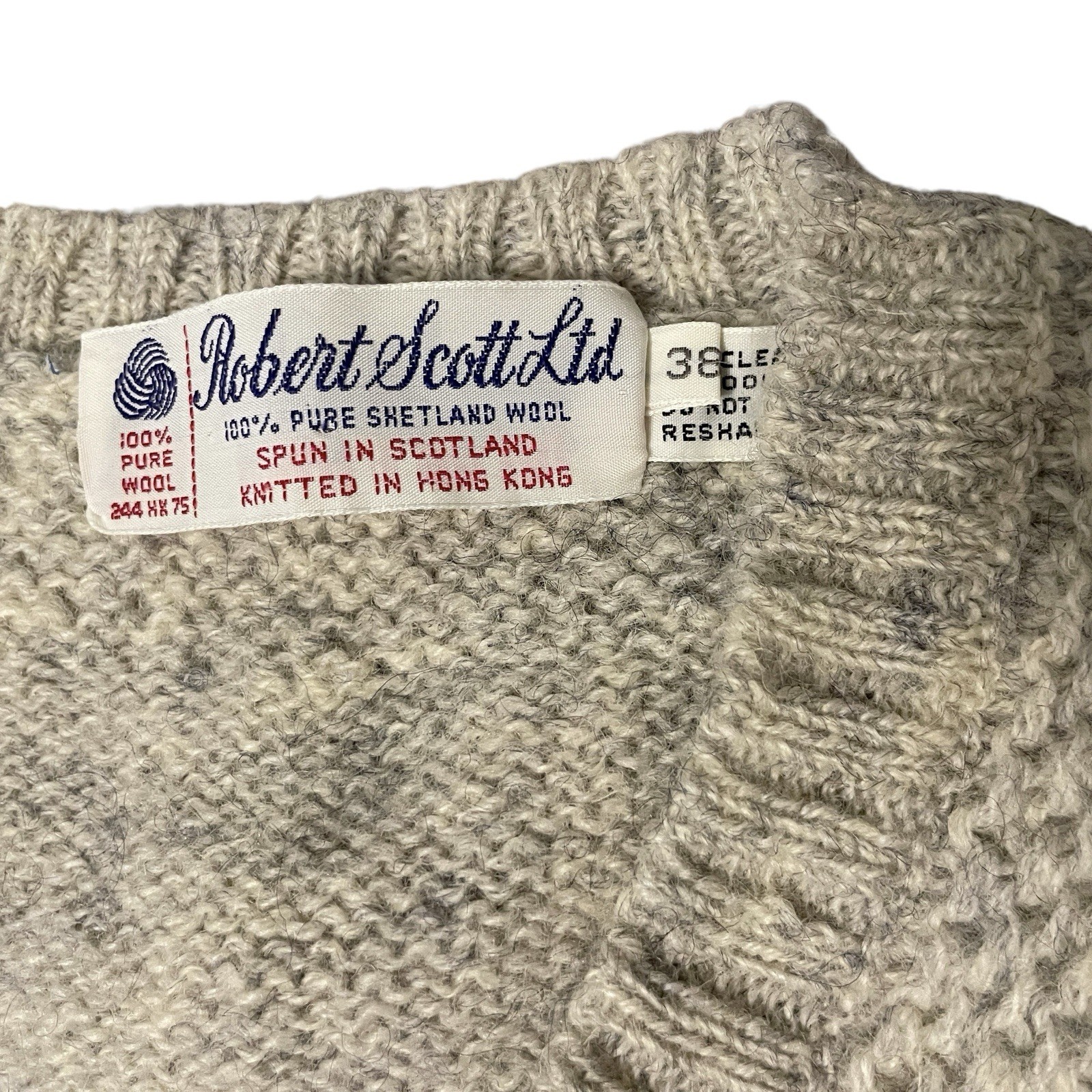 Shetland Wool Sweater Women’s Scotland Sz 38 Jumper Robert Scott Beige V-Neck