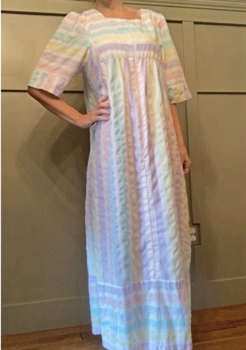 Vintage Styled By Saybury PastelRainbow Stripe Maxi Dress