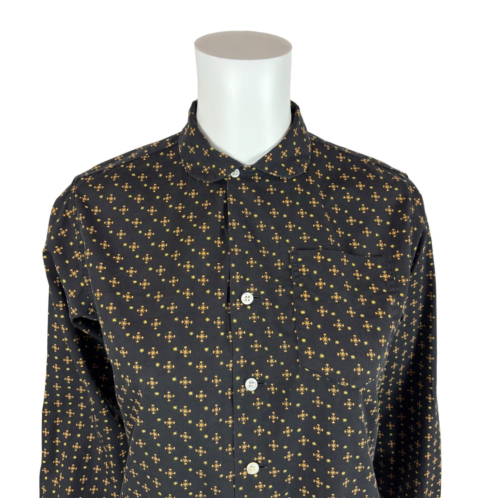Vintage 50s Novelty Blouse Women’s Small Starburst Stars Print Black Yellow Top