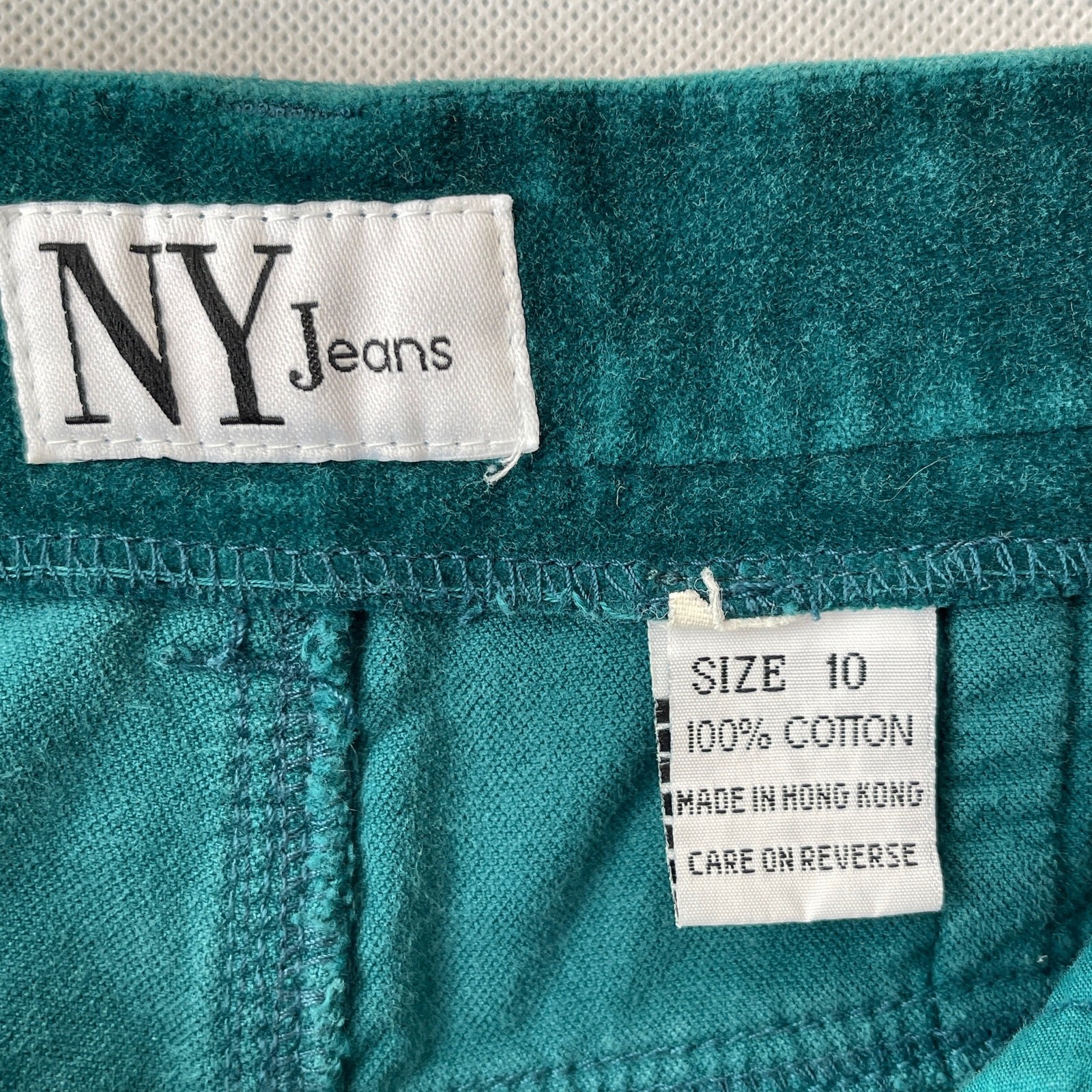 VINTAGE 90s NY Jeans Teal Velvet High Waist Wide Leg 5 Pocket Jeans Size 10 W 30