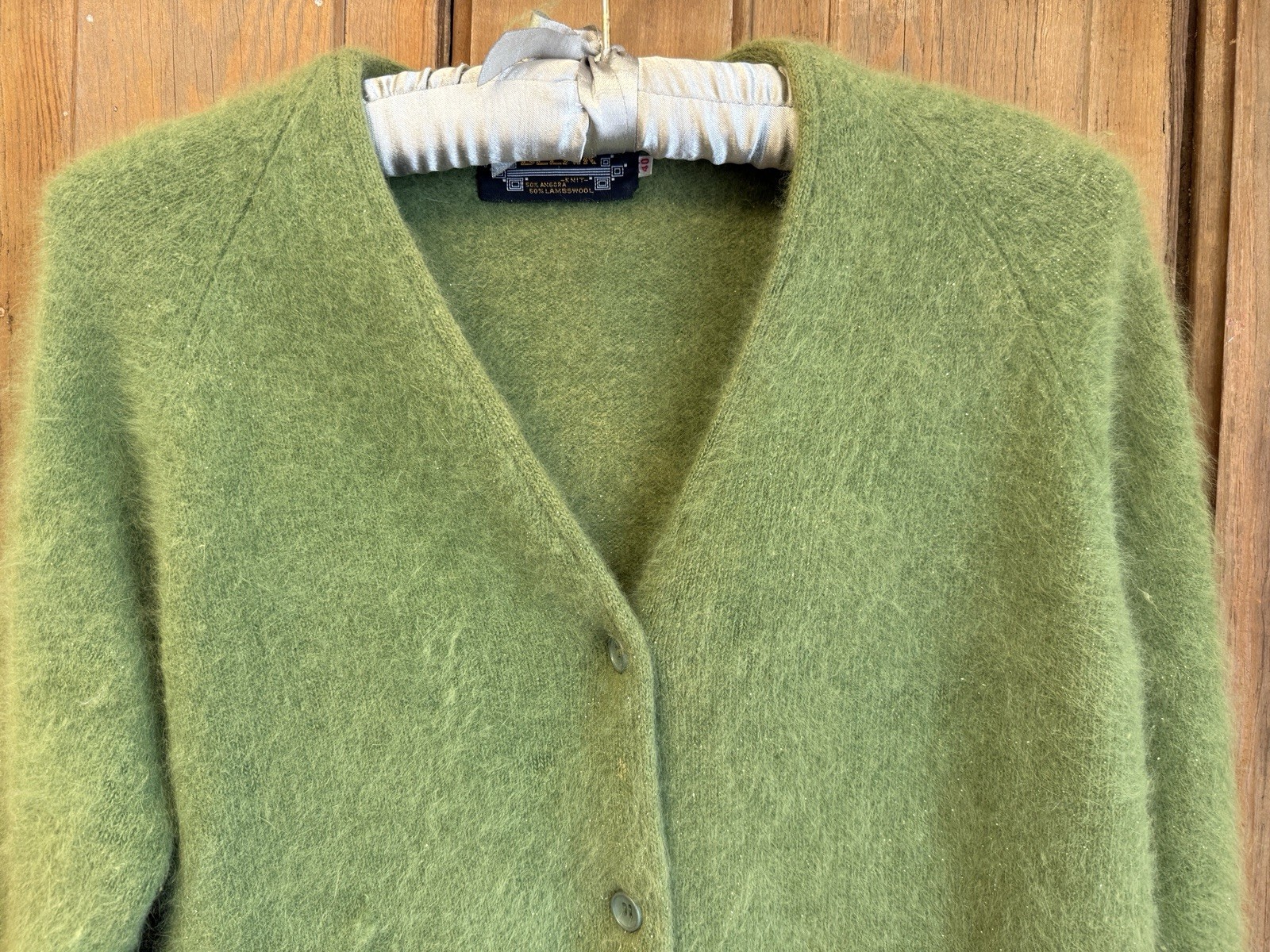 Vintage 1950’s angora lambswool Belair kelly green cardigan sweater med size 40