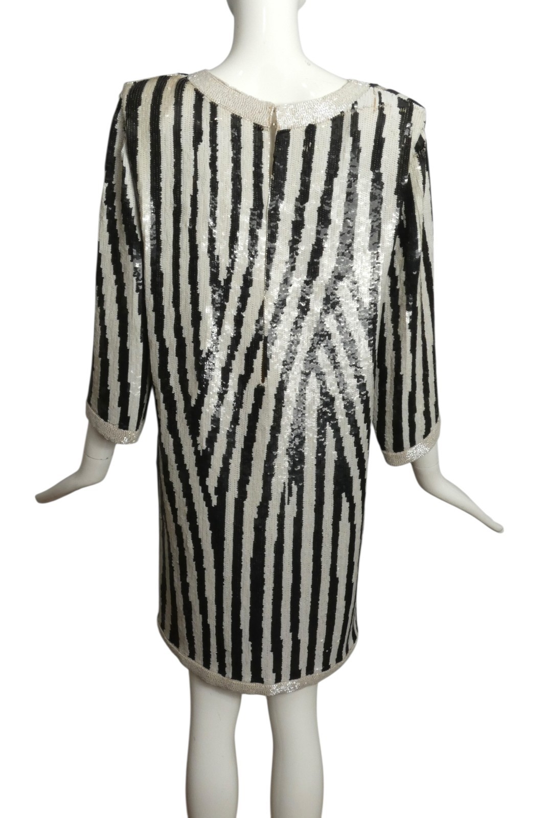 PIERRE CARDIN – 1985 Black & White Sequin Cocktail Dress, Size 10