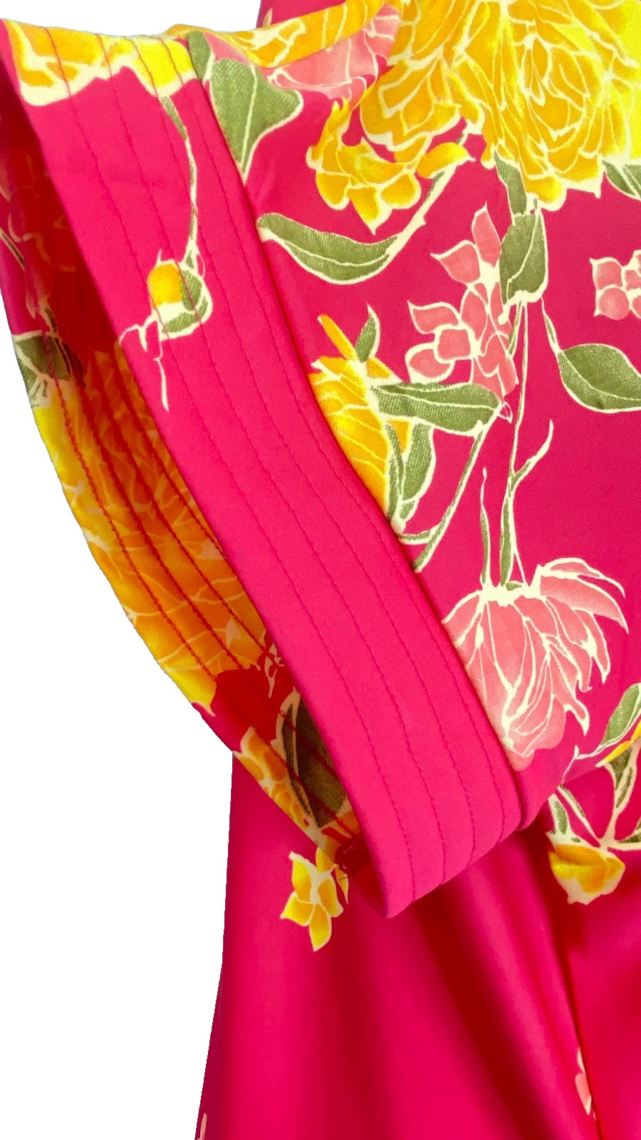 Vintage 1980s long pink yellow floral maxi dress XL lounge muumuu kaftan robe