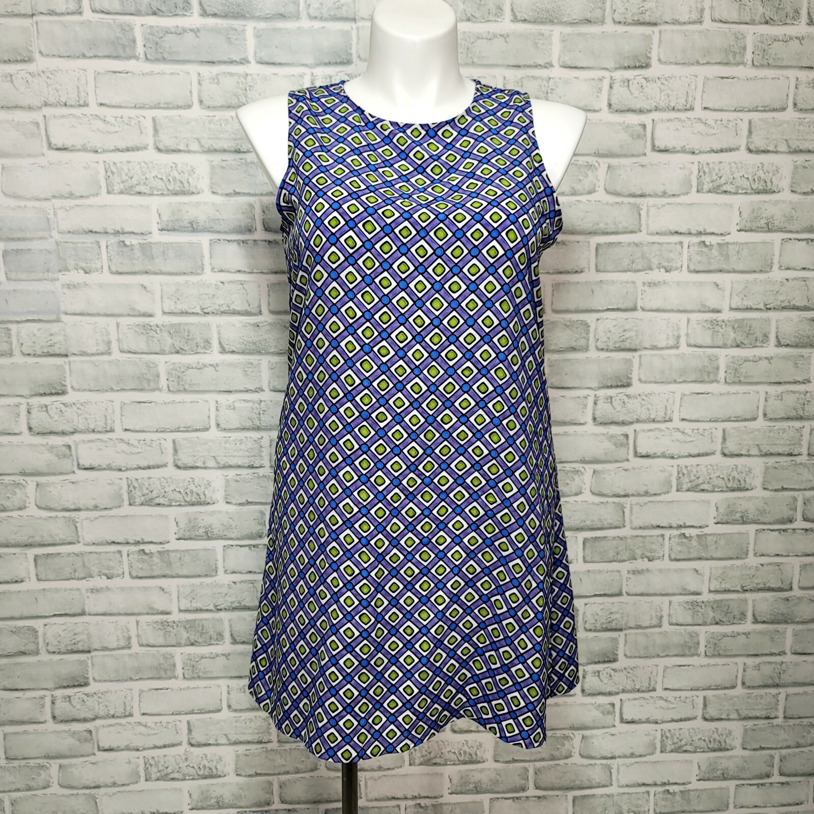 Vintage 90s does 60s Tickets Womens L Colorful Mod Geometric Aline Shift Dress
