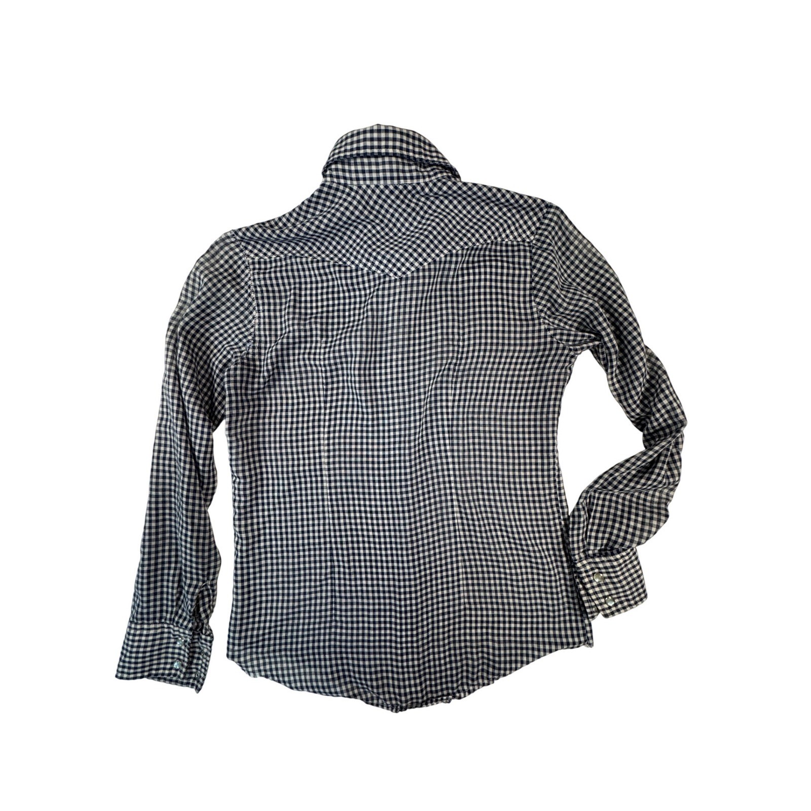 Lee Western Shirt Womens 9/10 Blue Gingham Pearl Snap Vintage Lady Lee USA Fair