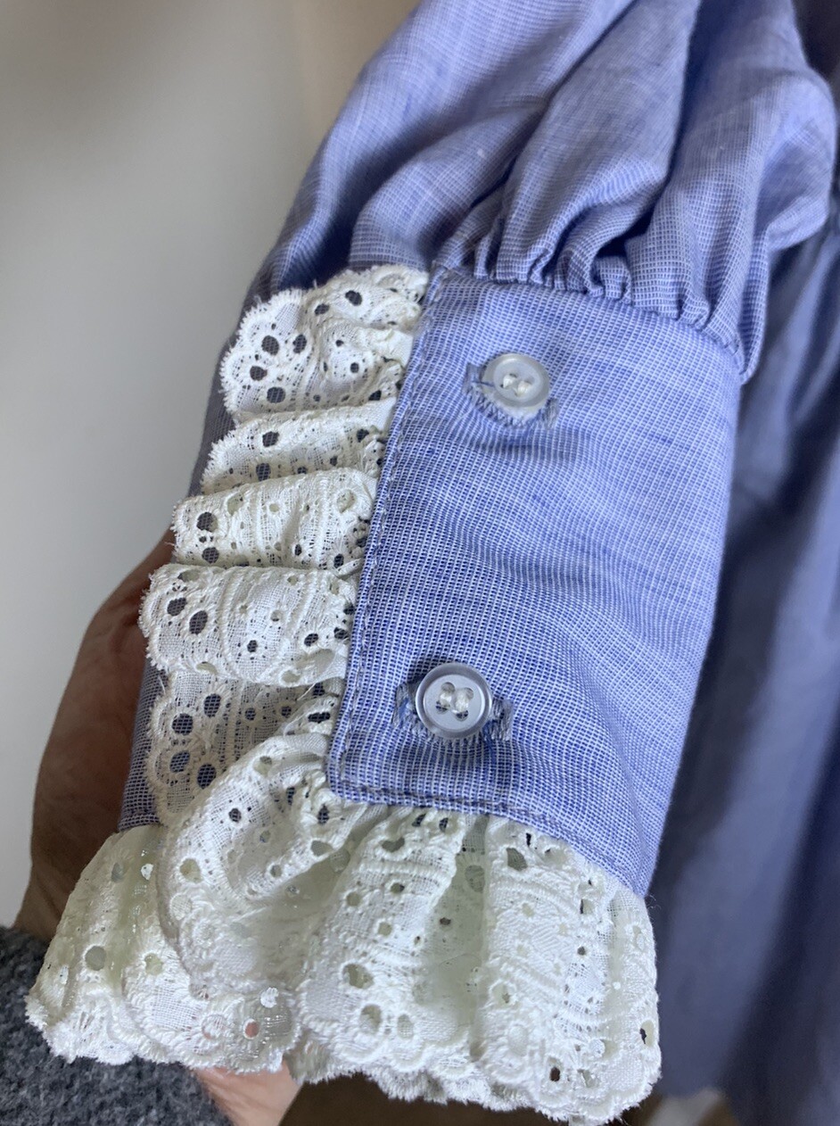 Vtg Donna Morgan Non Stop Prairie Dress Med Union Made USA NWT Lace Blue Cottage