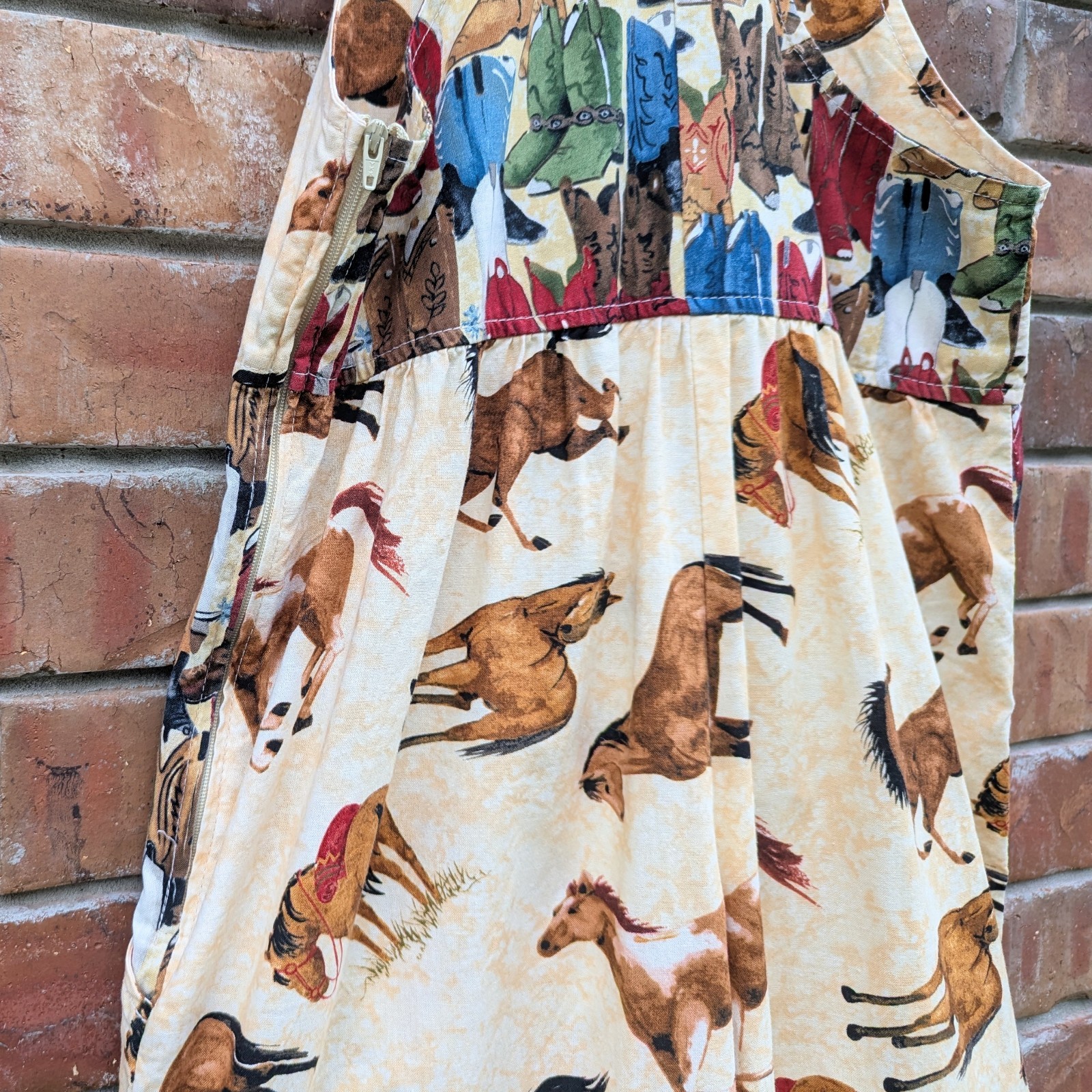 Dee’s Designs Vtg 90s Overalls Horse Prairie Cowgirl Slow Fashion Handmade Sz XS