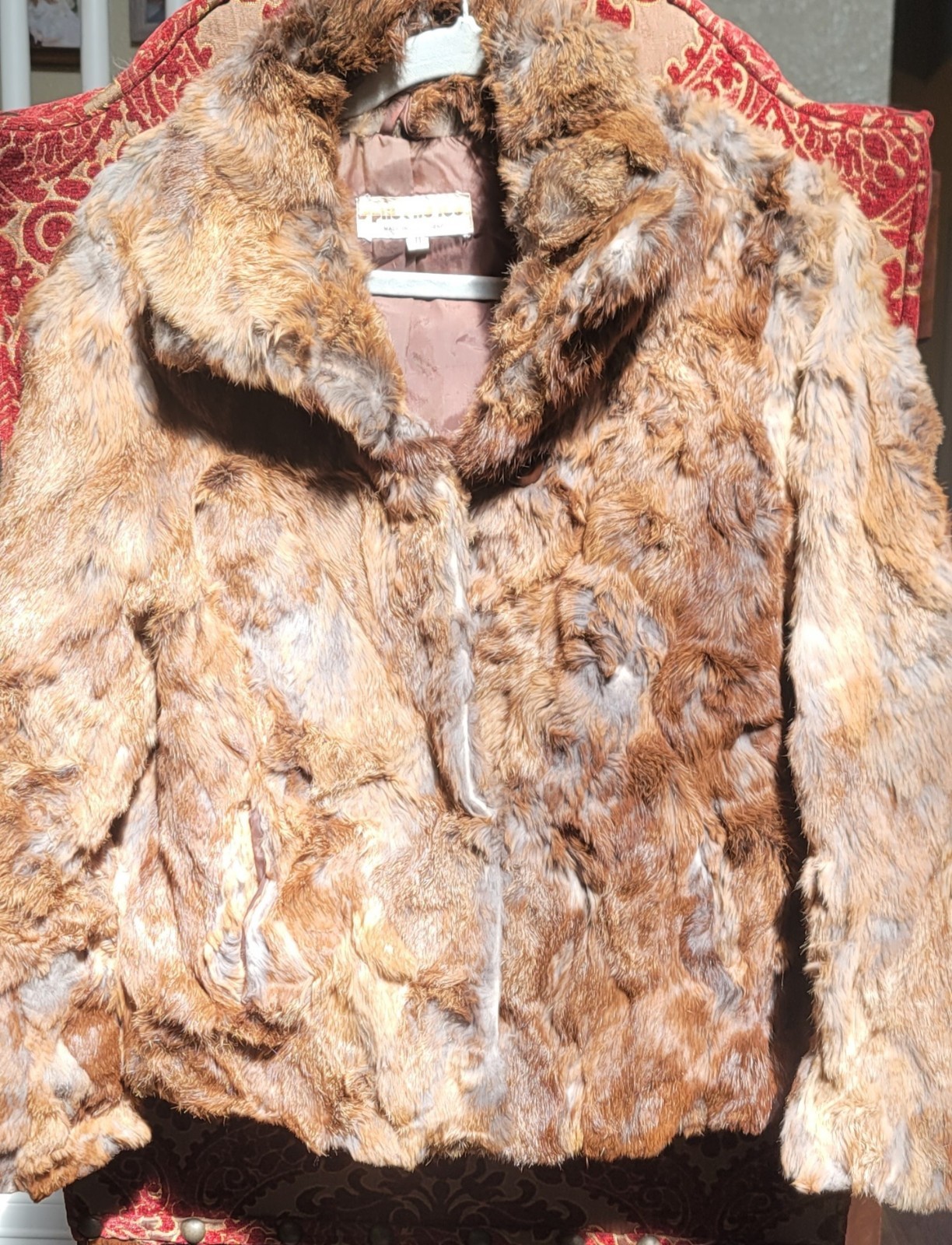 Vintage Split and Hub 100% Real Rabbit Fur Jacket Brown M Made Soft Cozy Elegant
