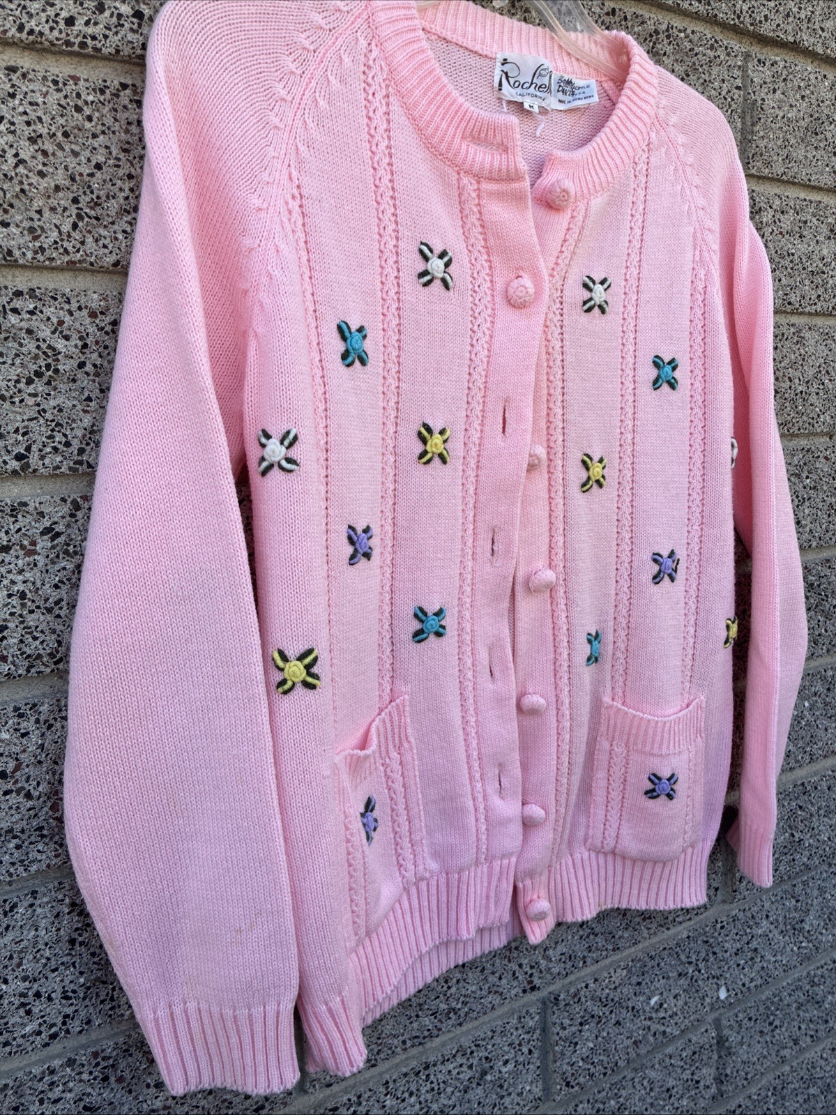 Adorable Vintage Rochelle California Pink Pastel 90’s Sweater Ladies M Very Nice