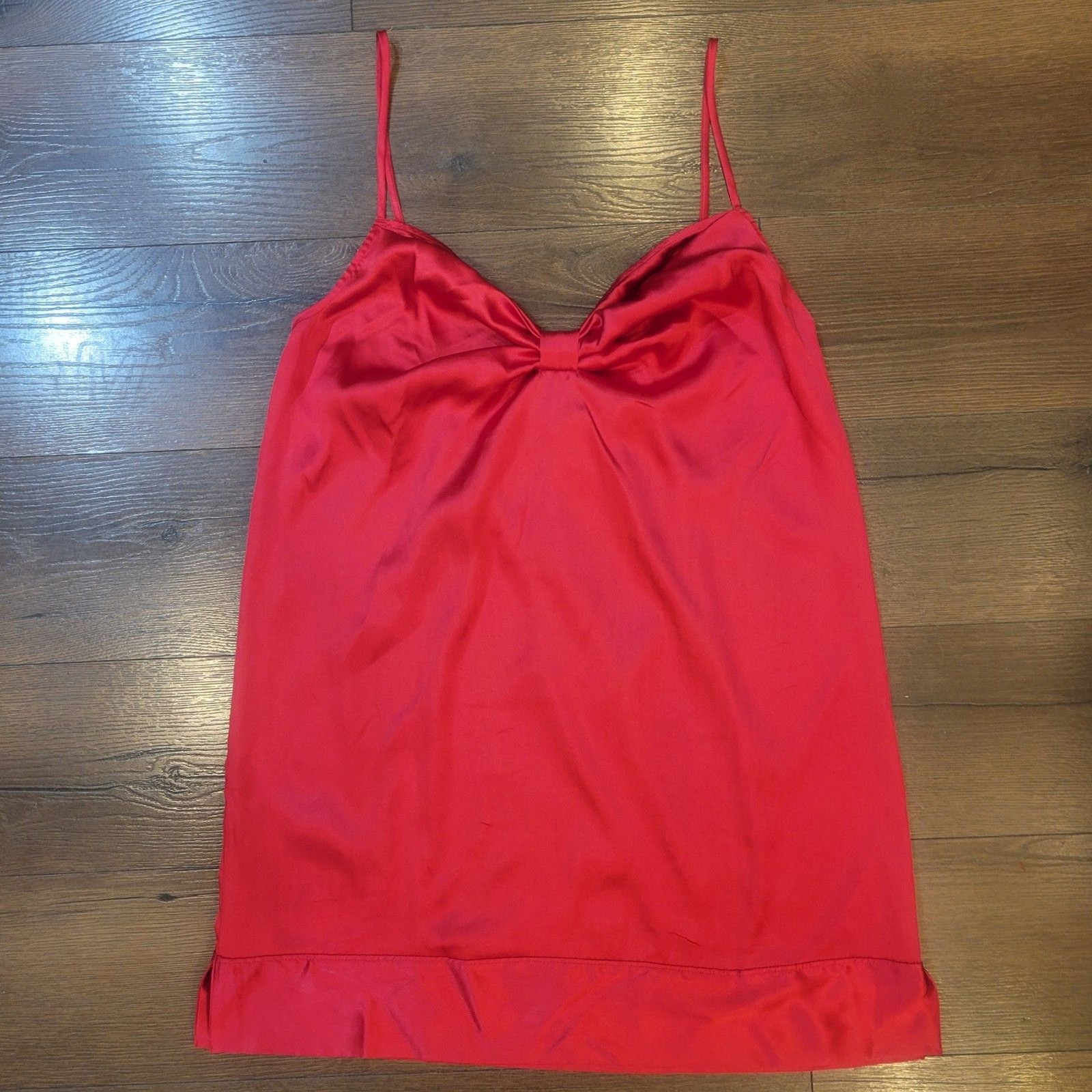 Vintage Victoria’s Secret Chemise Satin Slip Dress M Red Bow Front 2009 Lingerie