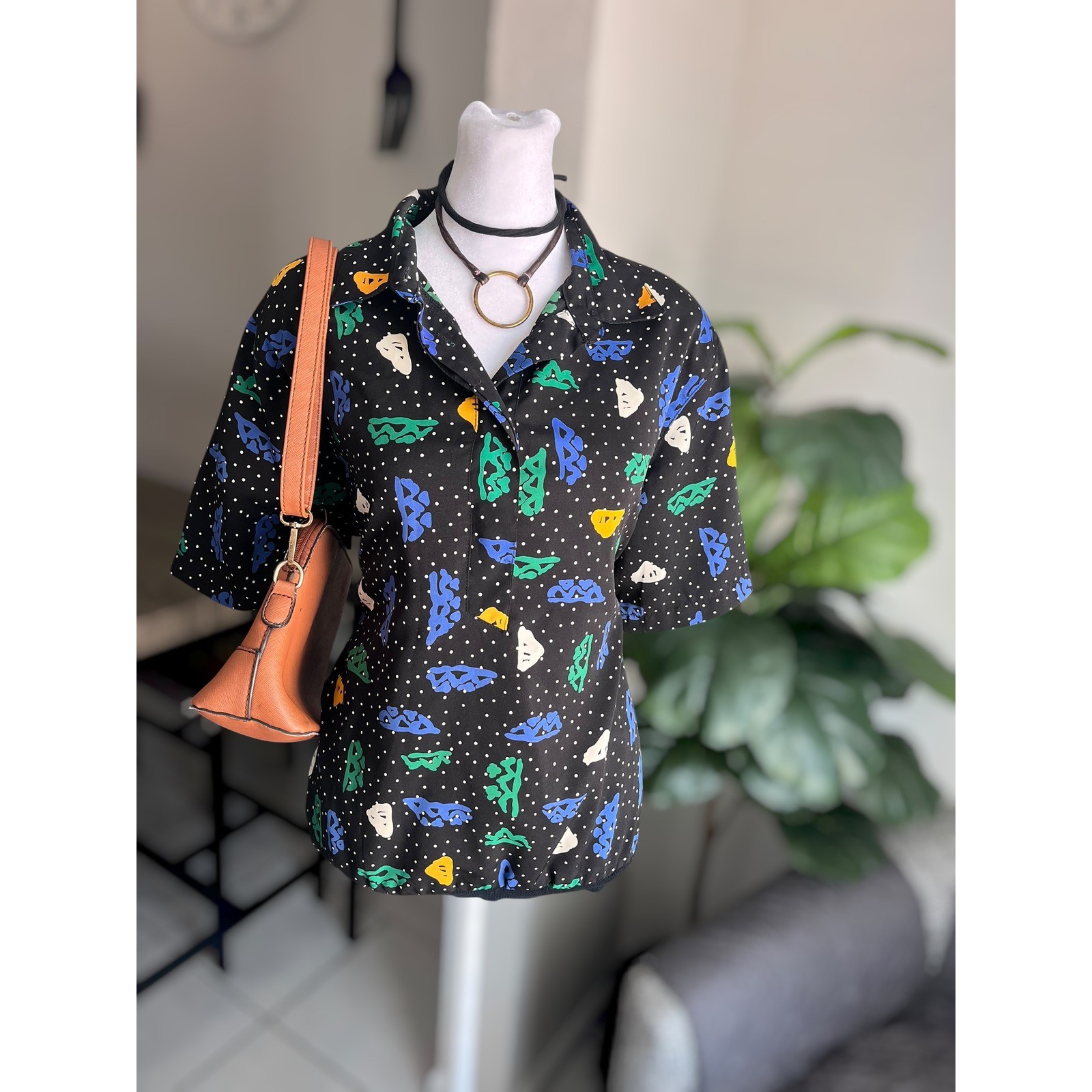 Alfred Dunner Vintage Abstract Polka Dot Collared Blouse Size 40