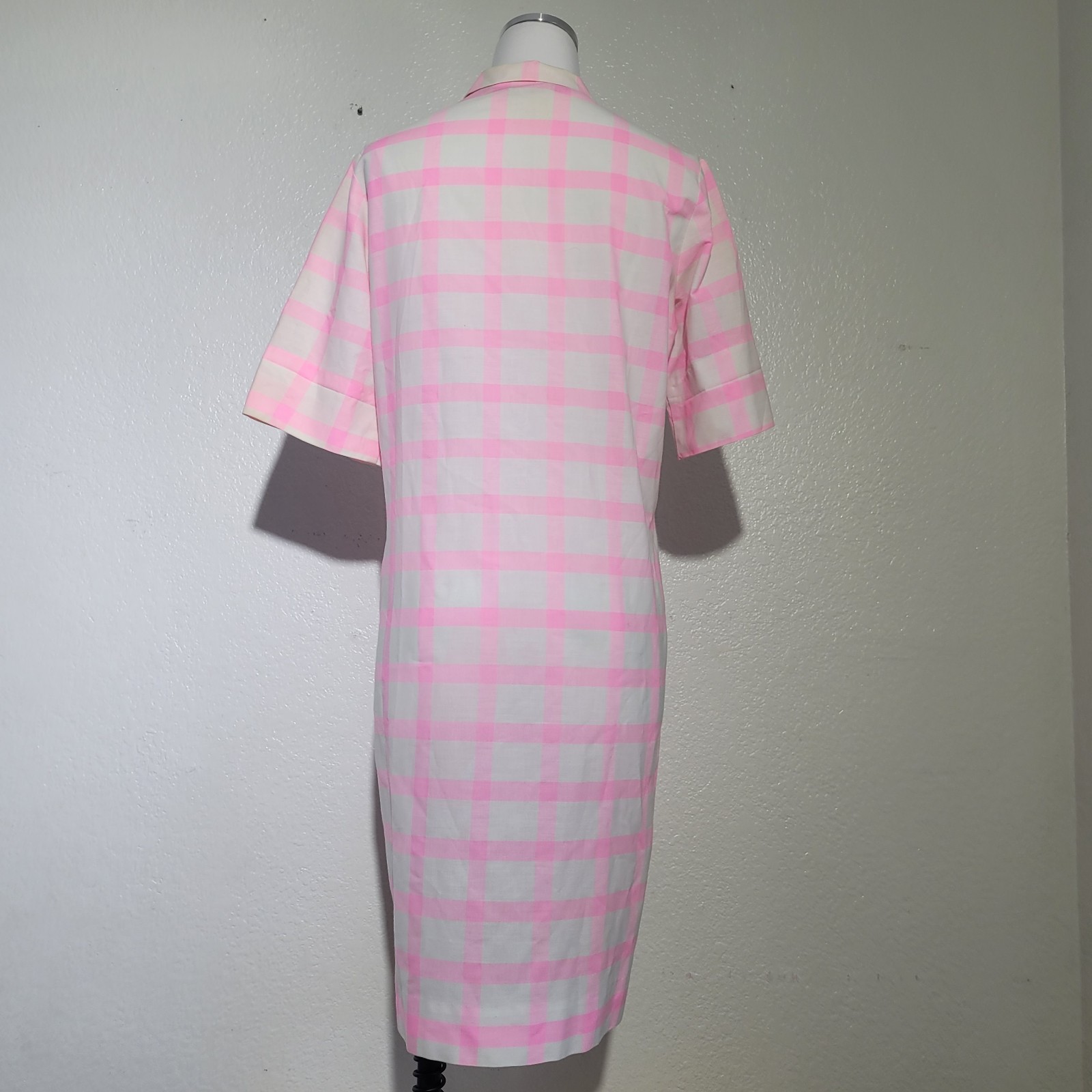 Vintage Stockton Pink Yvory Shirt Dress Gingham Button Up Front Pockets. No Size