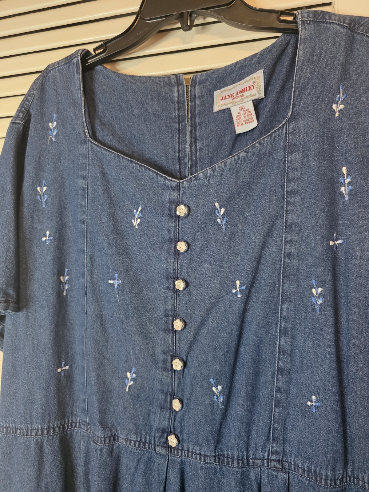 Vintage Jane Ashley Denim Floral Cottagecore Dress Size 3X ~ Fits 4X Also!