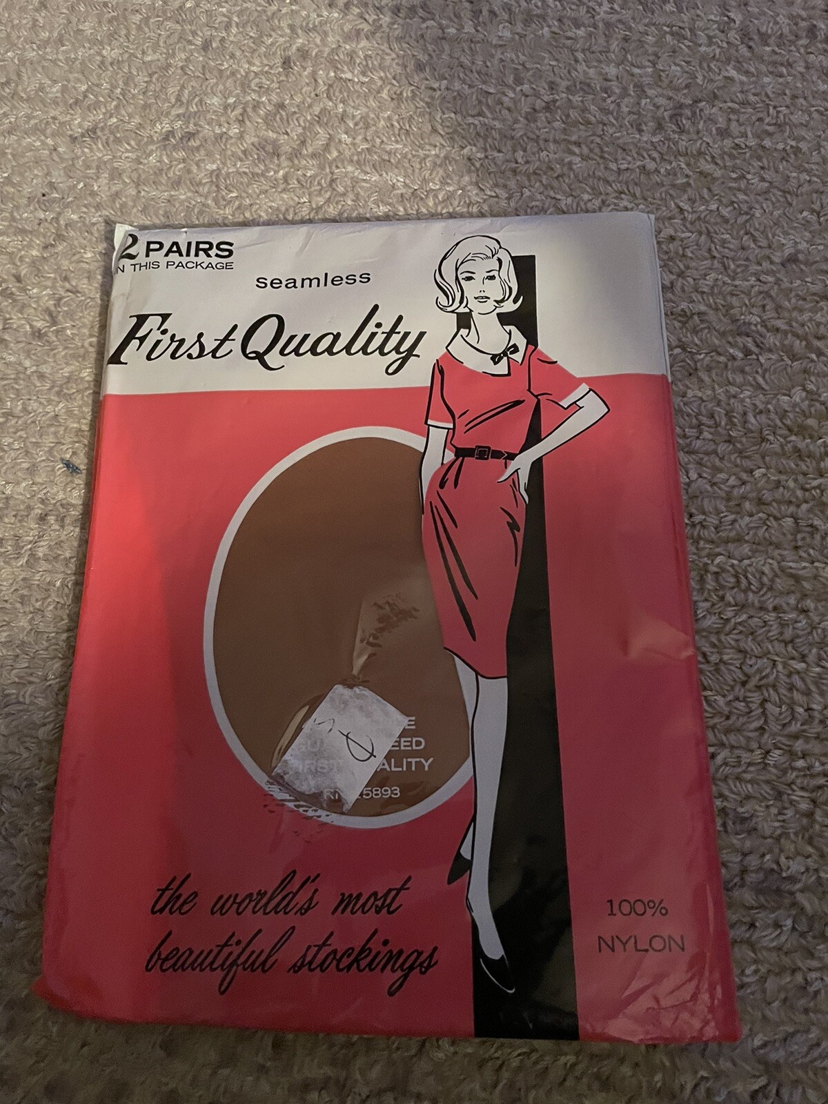 2 Pair Vintage First Quality garter stockings Mesh 9 1/2 suntan