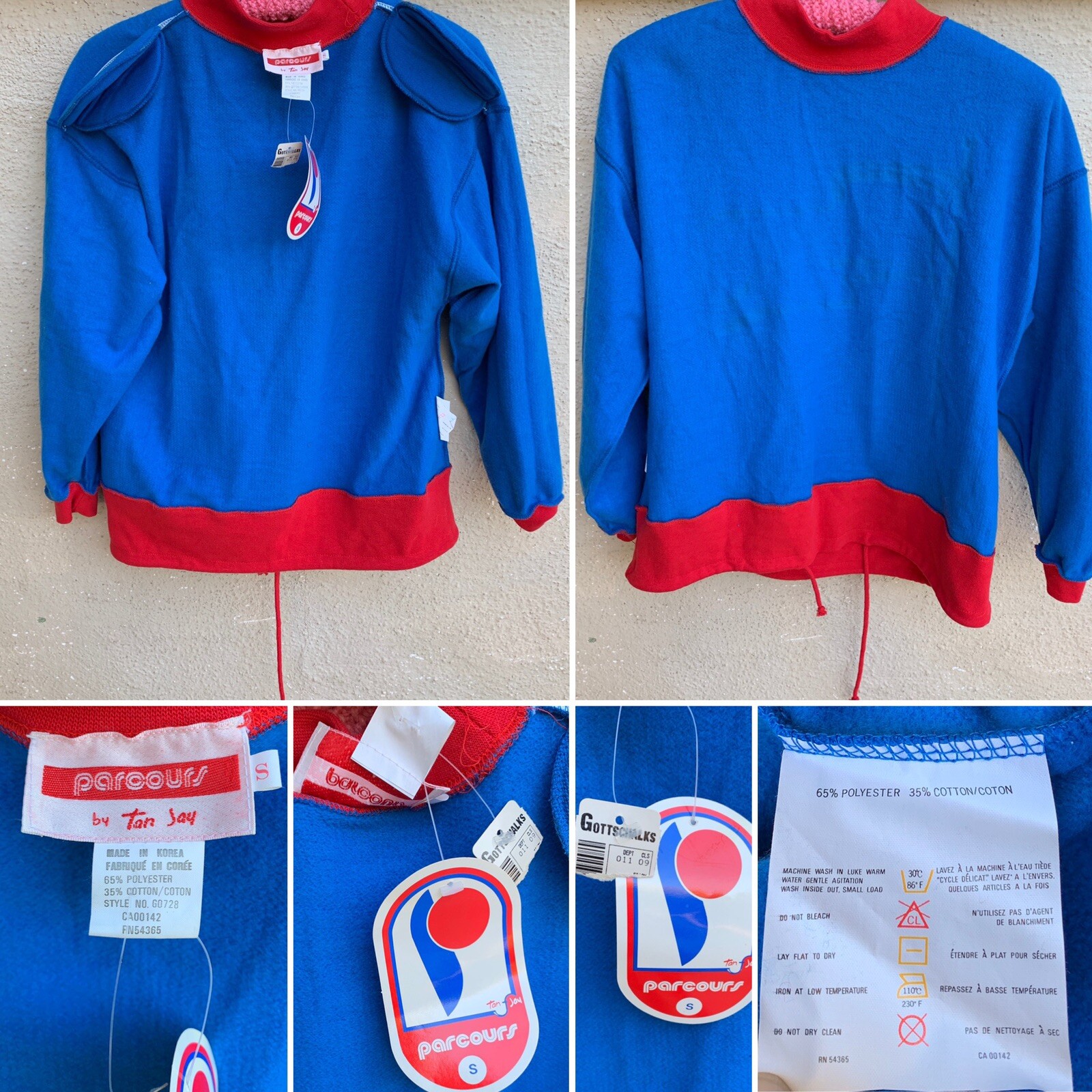 Vintage Parcours by Tan Jay Flag Graphic Sweatshirt Top 80s 1980s Original Tags