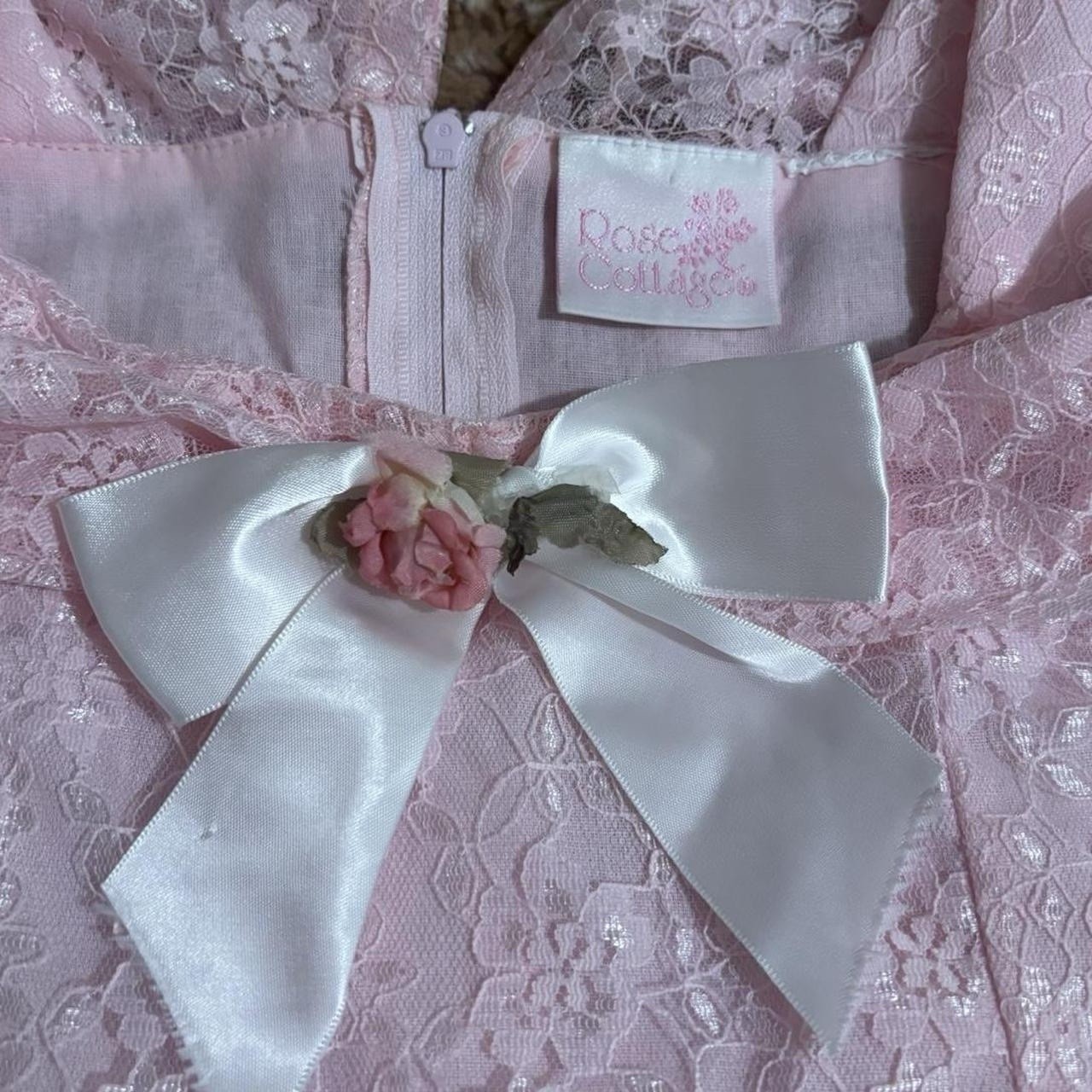 Vintage 60s Pink Coquette Lace Babydoll Dress With Bow + Flower