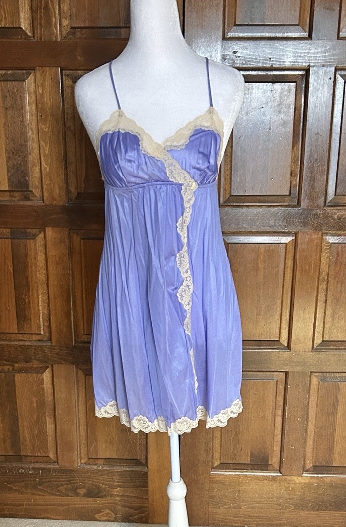 Vtg Papillon Paula Carbone Purple Satin Lace Nightgown Robe Peignoir Set 2pc