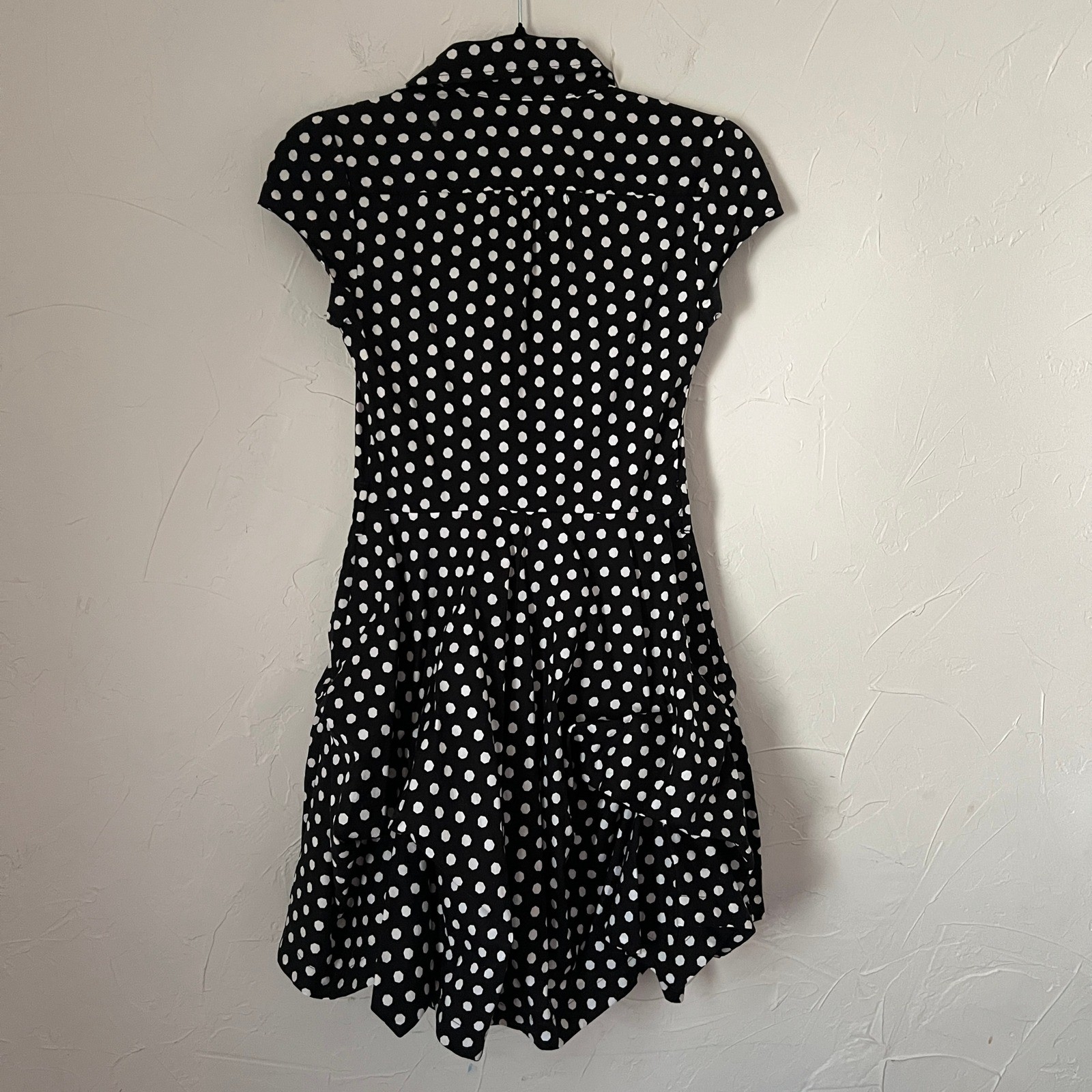 Y2K Polka Dot Dress iZ Byer Black White Ruffle Skater Retro Indie Parisian Sz XS