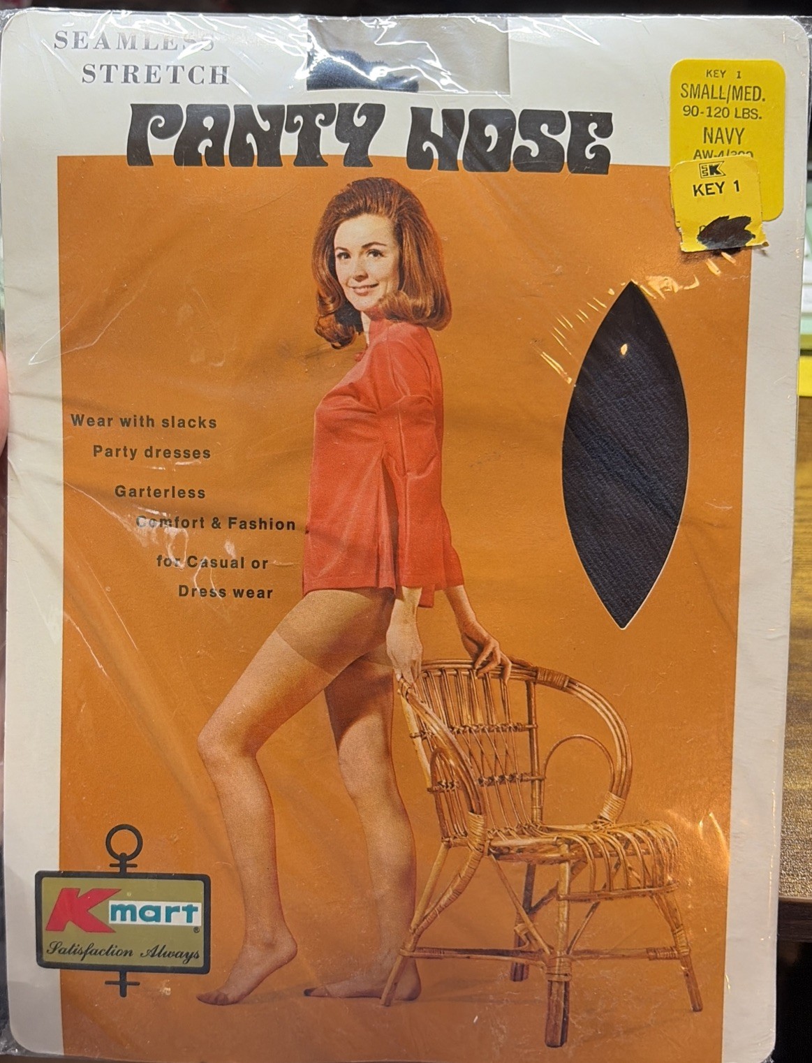 NOS Vintage 1969 pantyhose Nylon NAVY Size SM/MED Great ART Factory Sealed