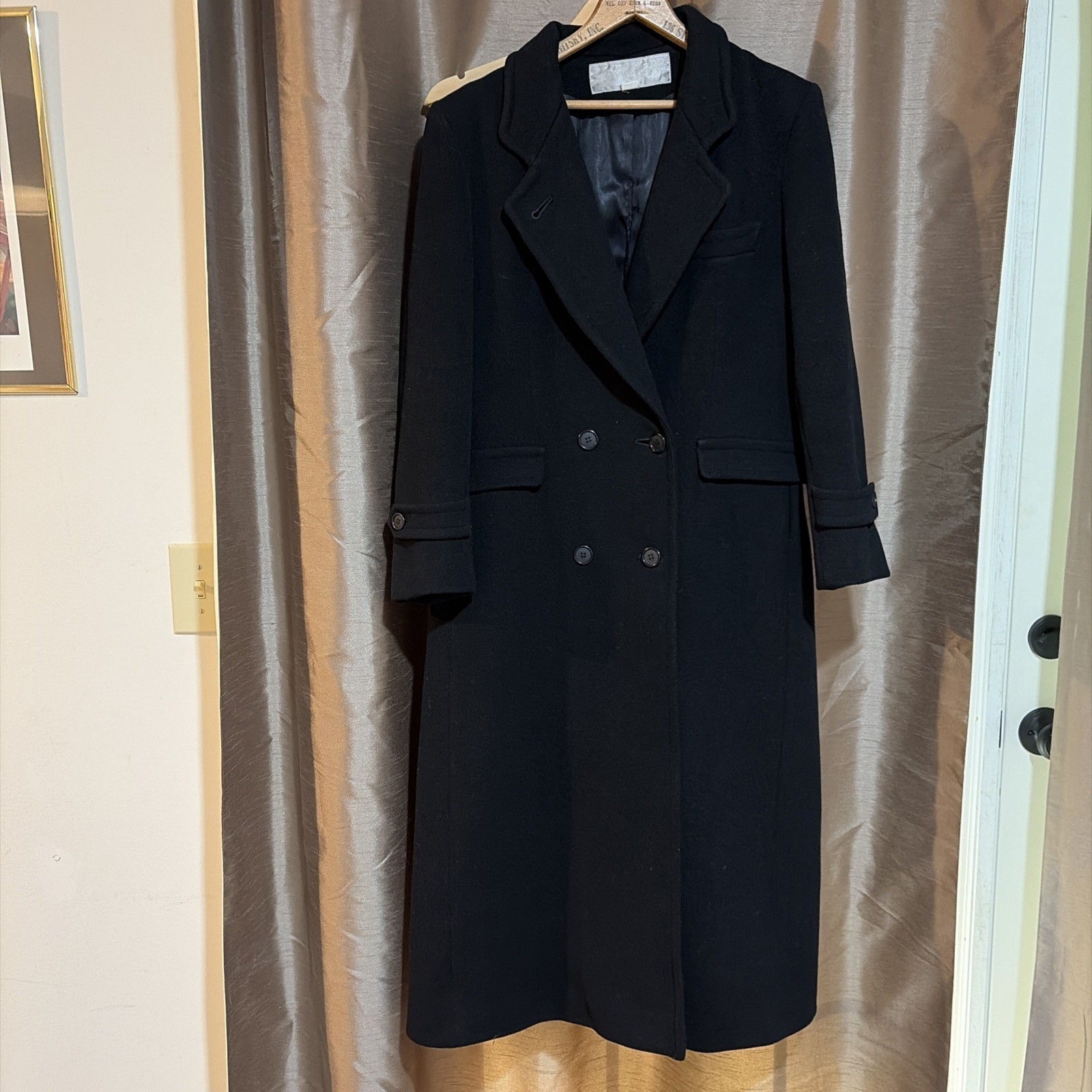 VTG Evan Picone Long 100% Wool Double Breasted Coat Women’s Medium Black (8?)