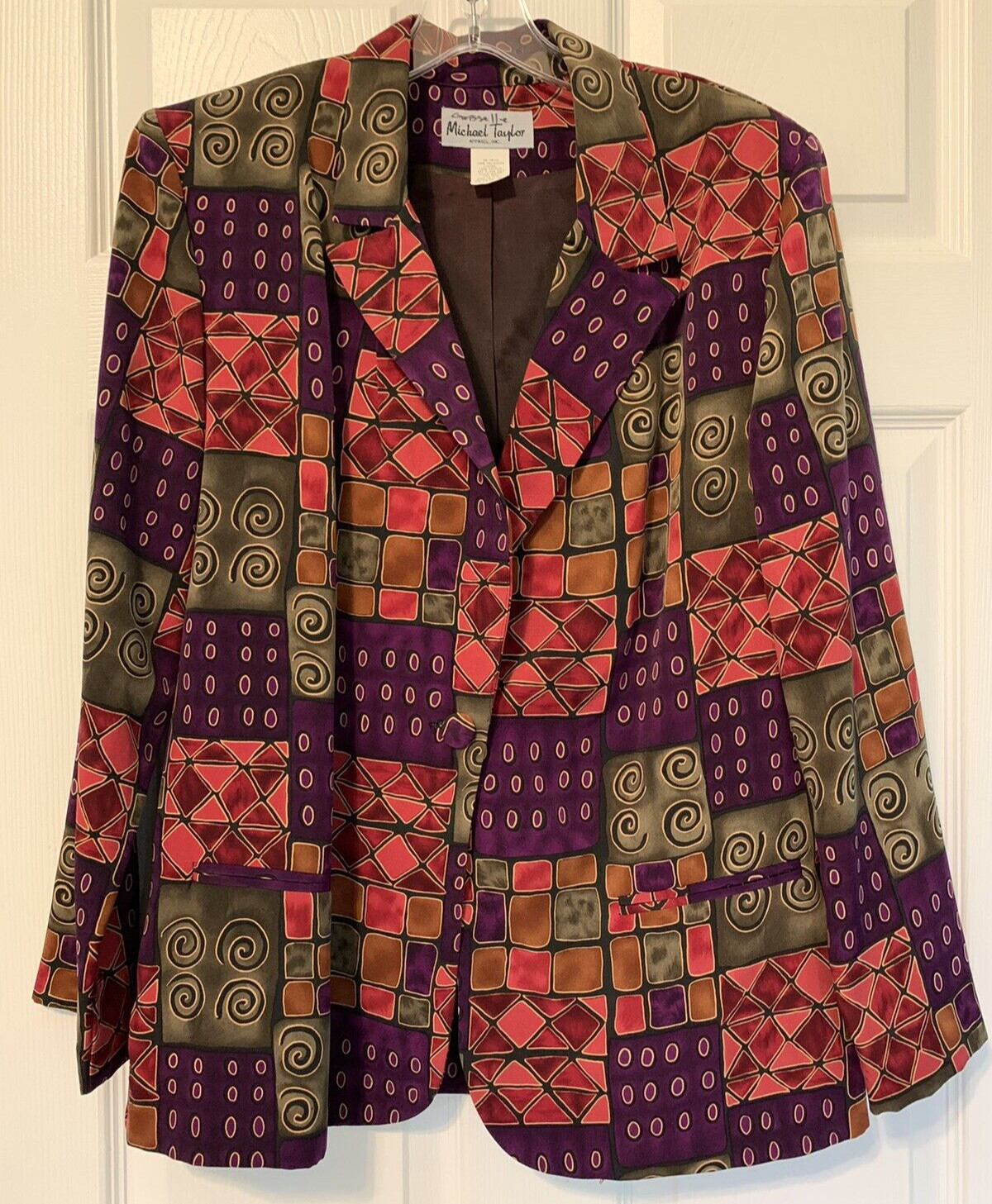 Vintage Michael Taylor Geometric Print Blazer Single Button Petite Med