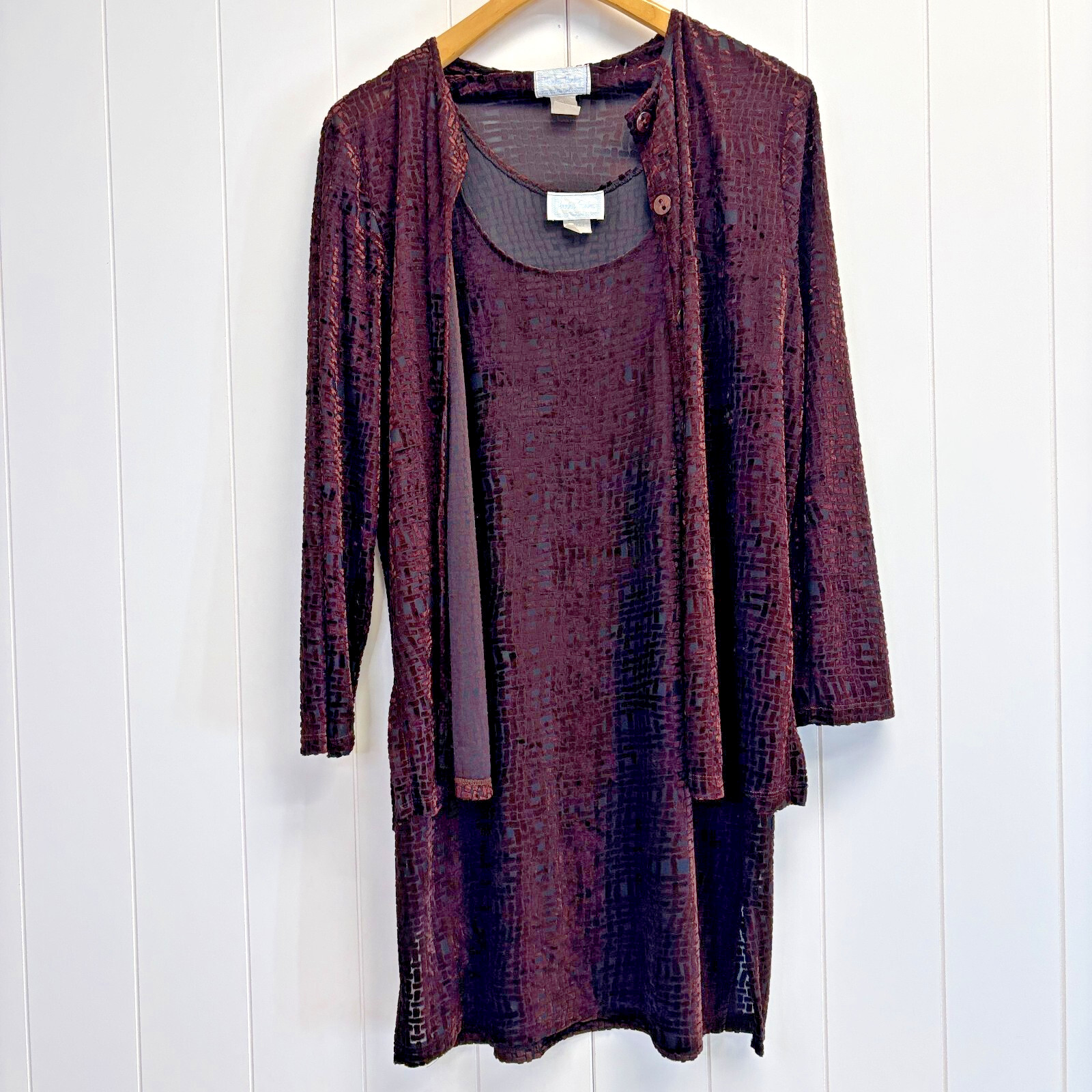 Vintage Hanky Panky Whimsigoth Burnout Velvet Slip Dress Set Women Size L Slinky