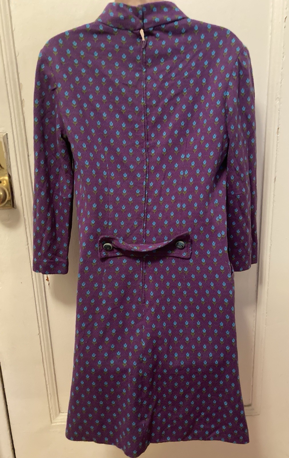 Vintage 1960s 70s Cottage Core Tulip Purple Dolly Mock Neck Groovy Mini M/L