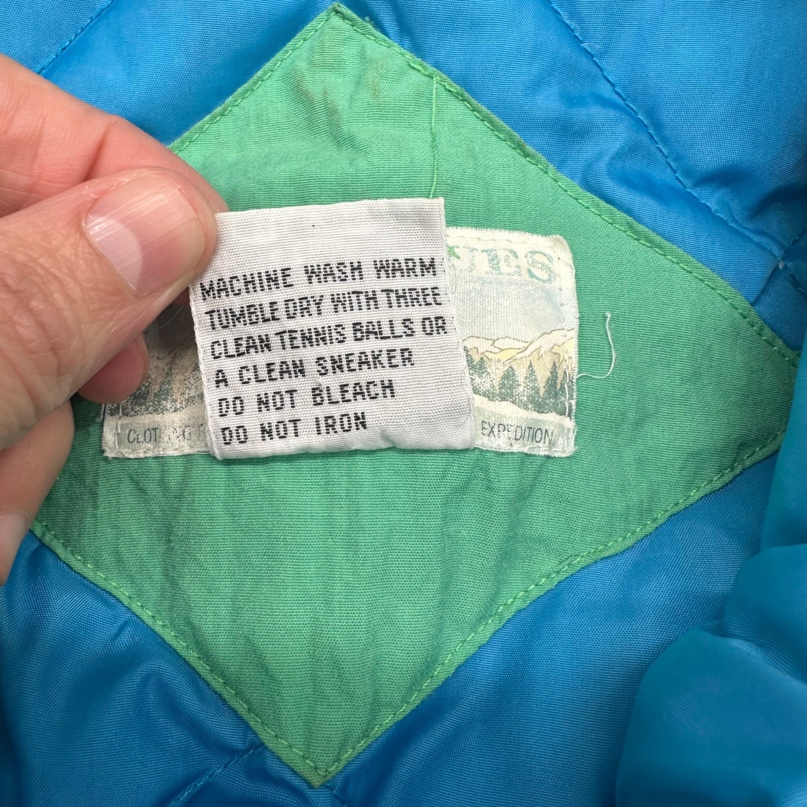 Vintage Green Puffer Coat Jacket Womens Medium 1990s Mixed Blues Nylon Down