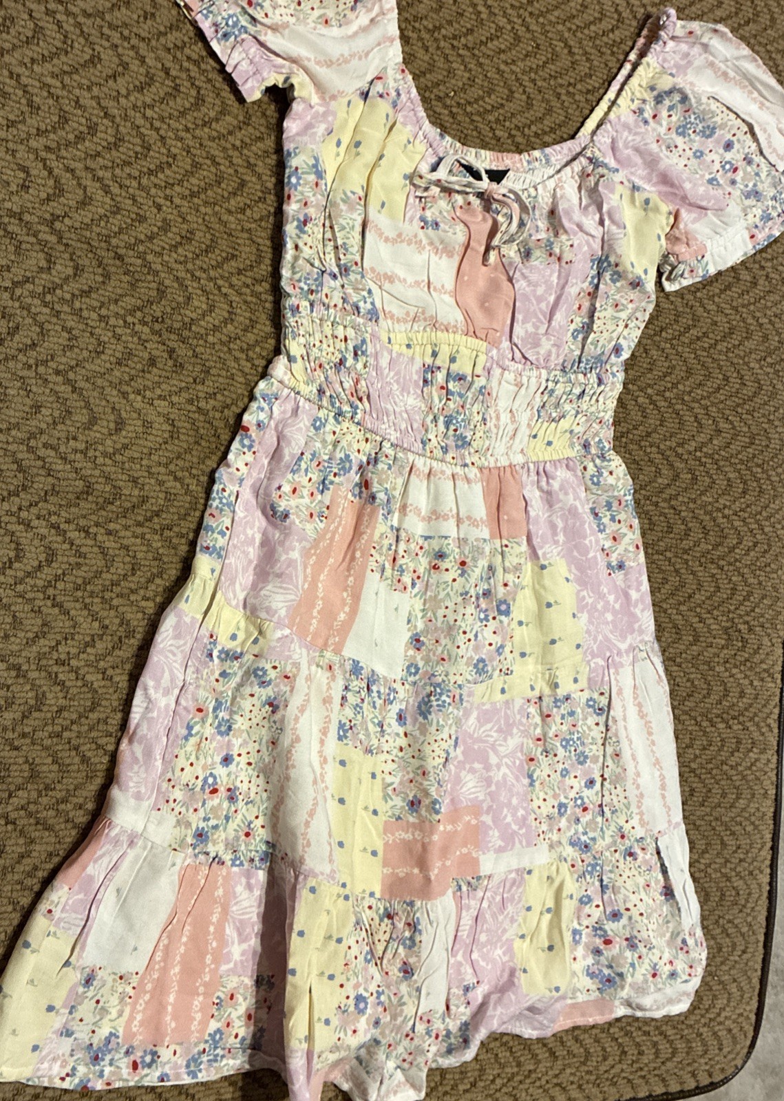 Vintage Dress Jay Jays Size 6 Puffy Sleeves Elastic Edges Quilted Tiered A-line