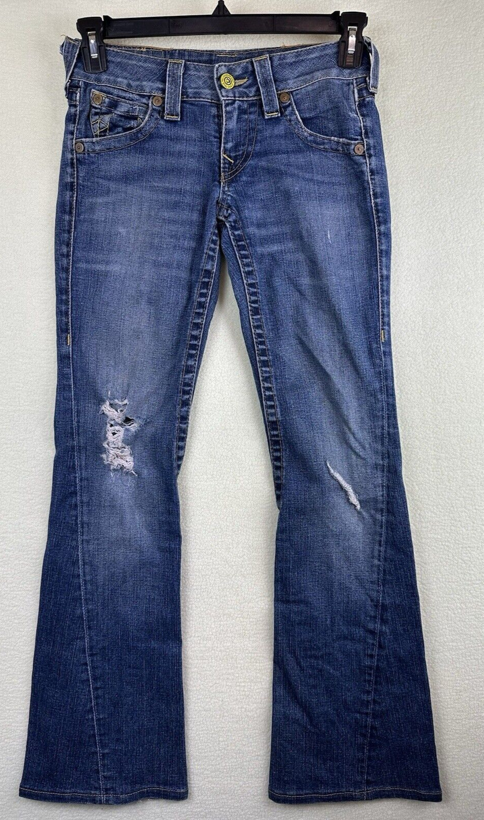 True Religion Jeans Vintage Dark Blue Size 27 Style Boot Cut Bell Distressed